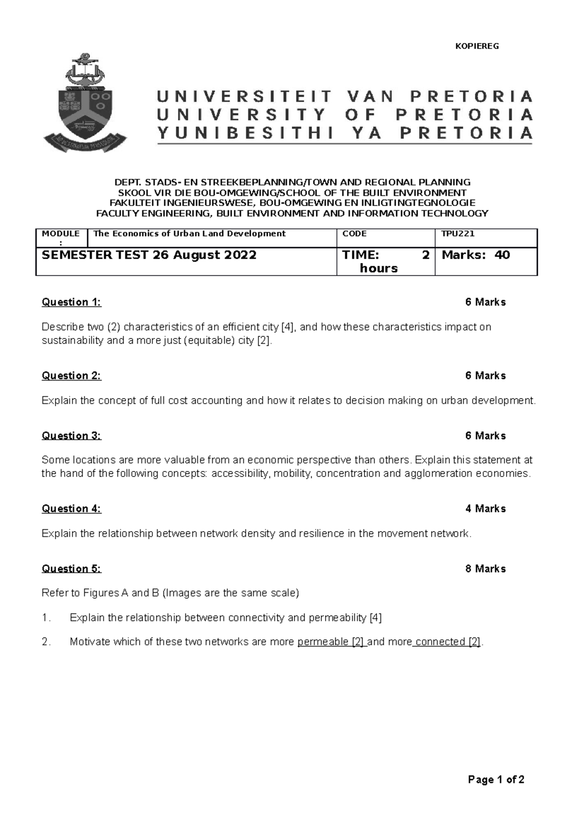 TPU 221 Semester Test 2022 - KOPIEREG VOORBEHOU//COPYRIGHT RESERVED ...