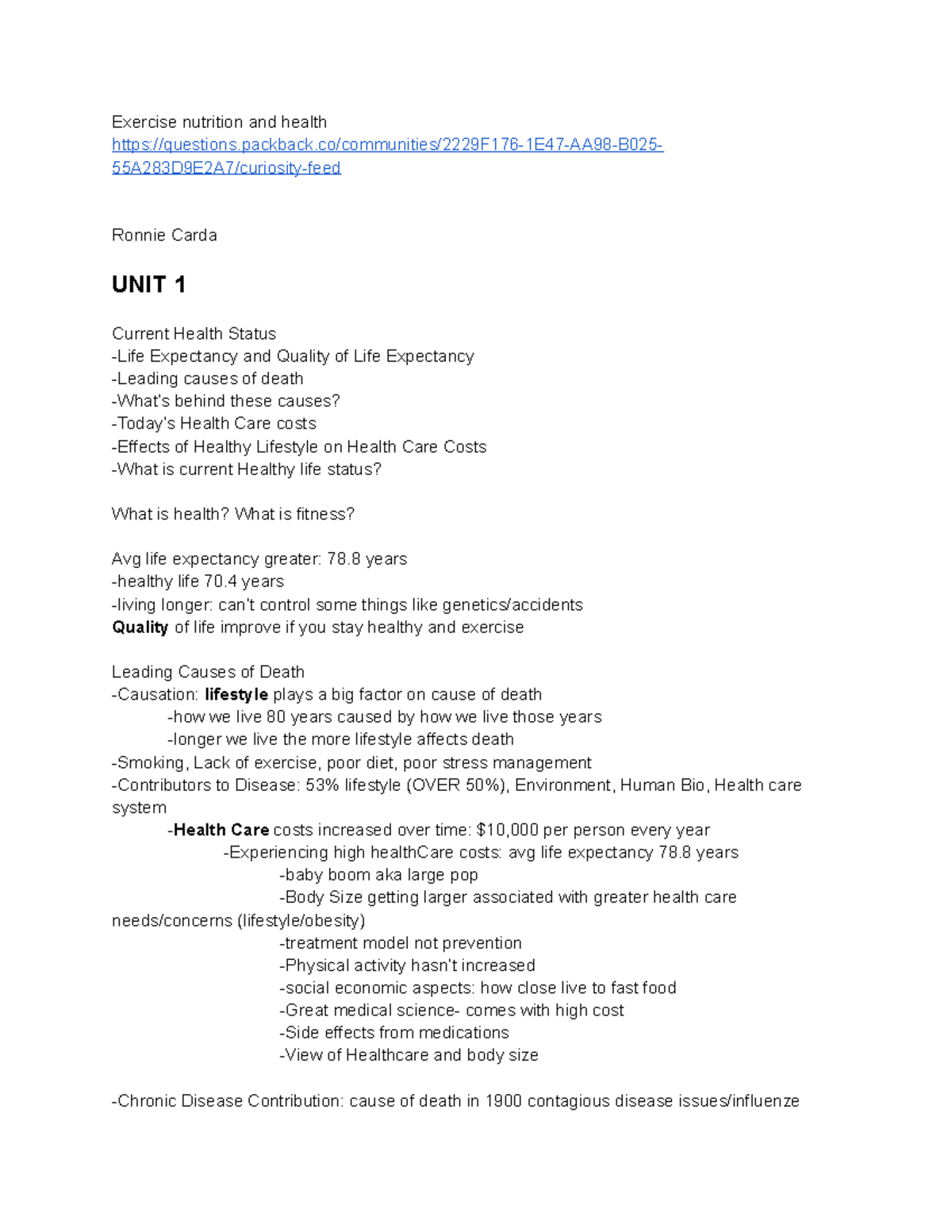 Kinesiology Unit 1 Lecture notes Unit 1 Exercise nutrition and