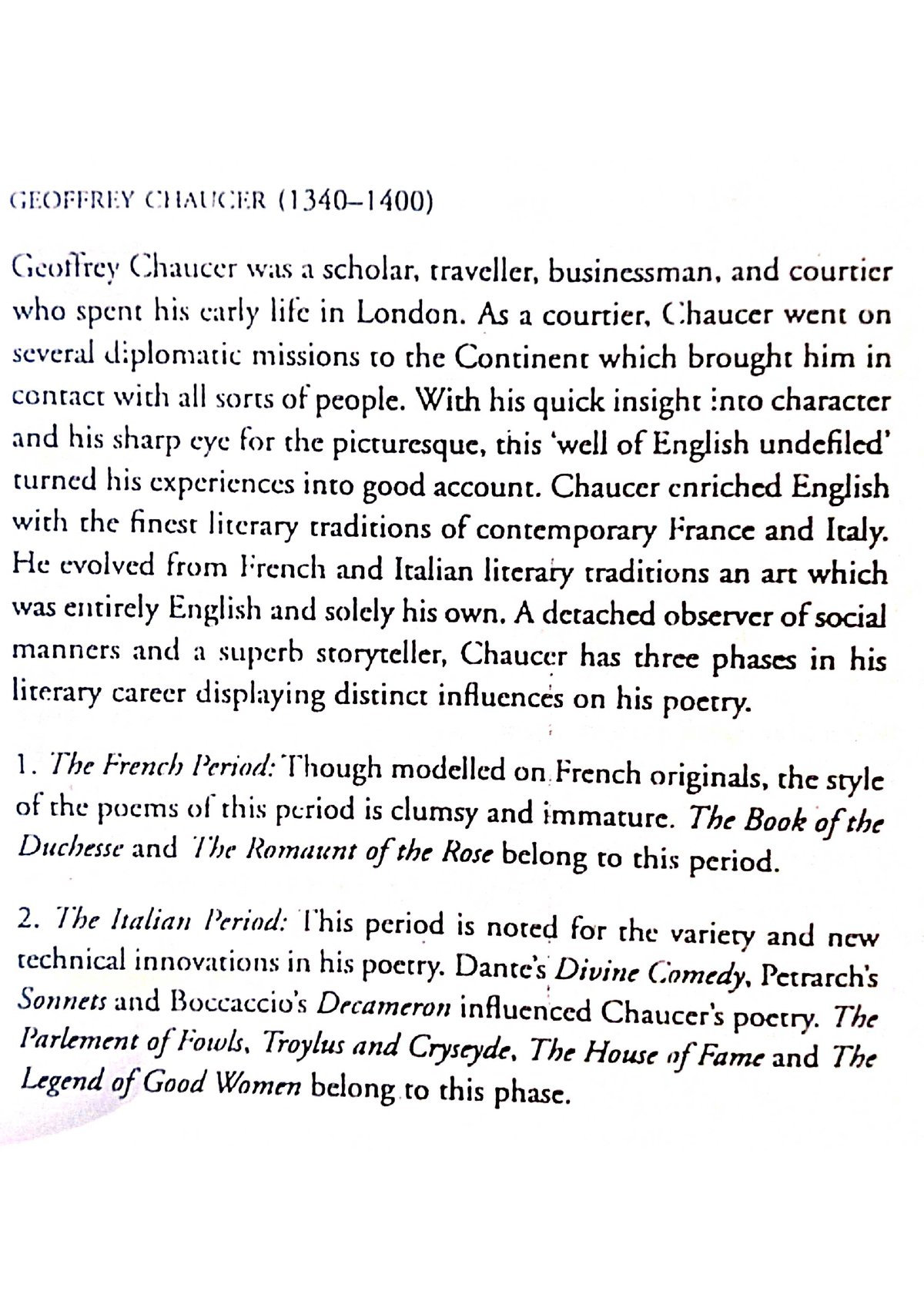 Geoffrey Chaucer - History Of English Literature - Studocu