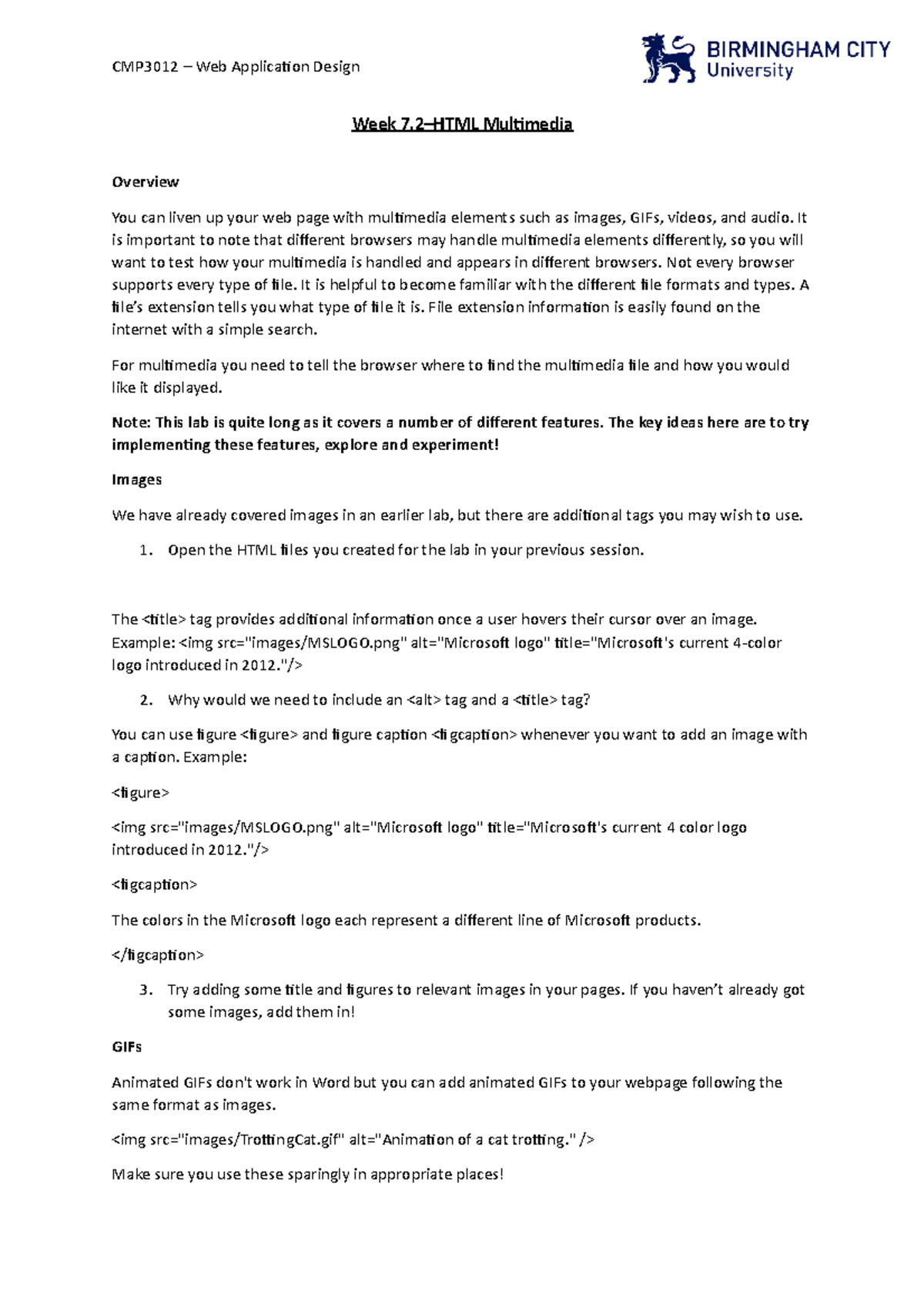 Week 7.2 - Lab - lab sections classes course work explanation - 22735 ...