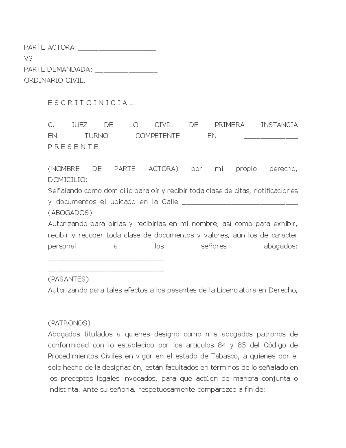 Demanda - HOLAAAA - PARTE ACTORA:___________________ VS PARTE DEMANDADA ...