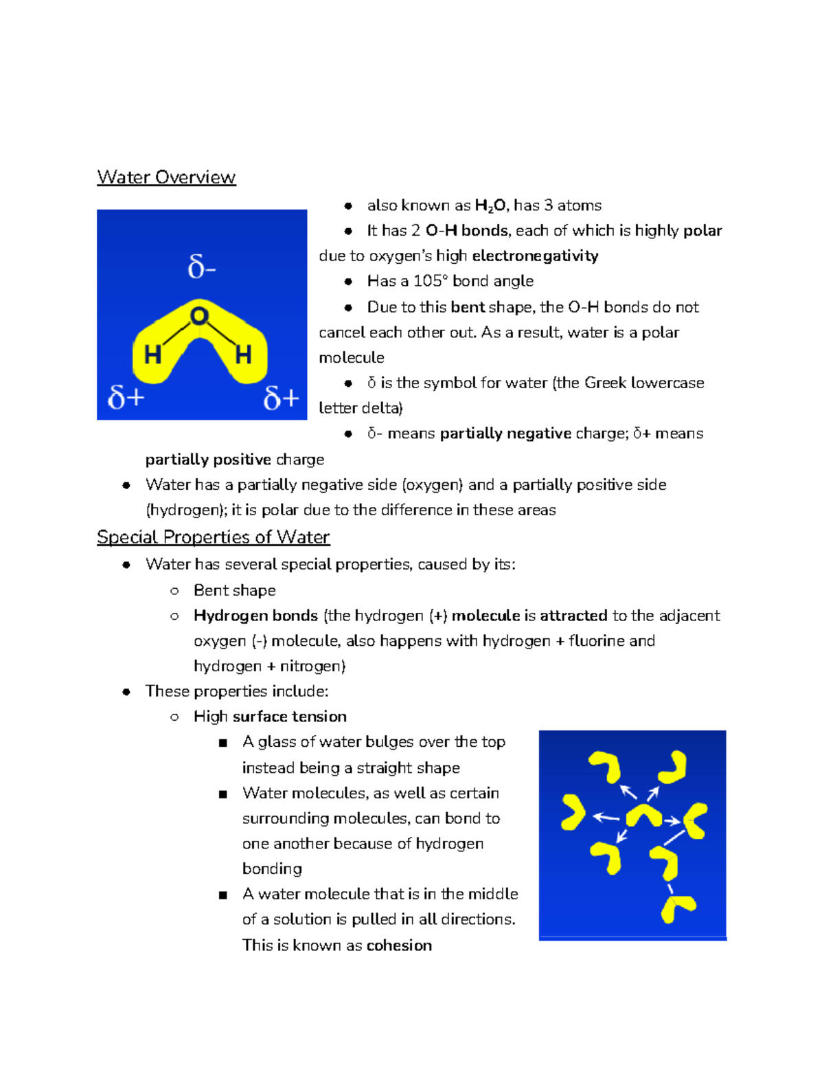 Chemistry Chapter 10.5, 12, 13 - Water Overview also known as H 2 O ...