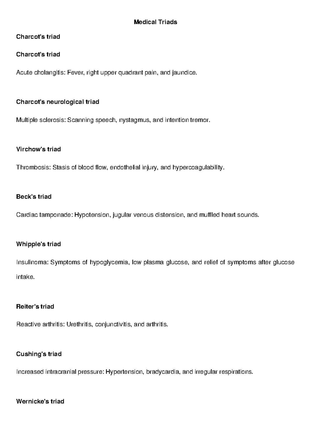 Medical Triads Complete - Charcot's triad Charcot's triad Acute ...