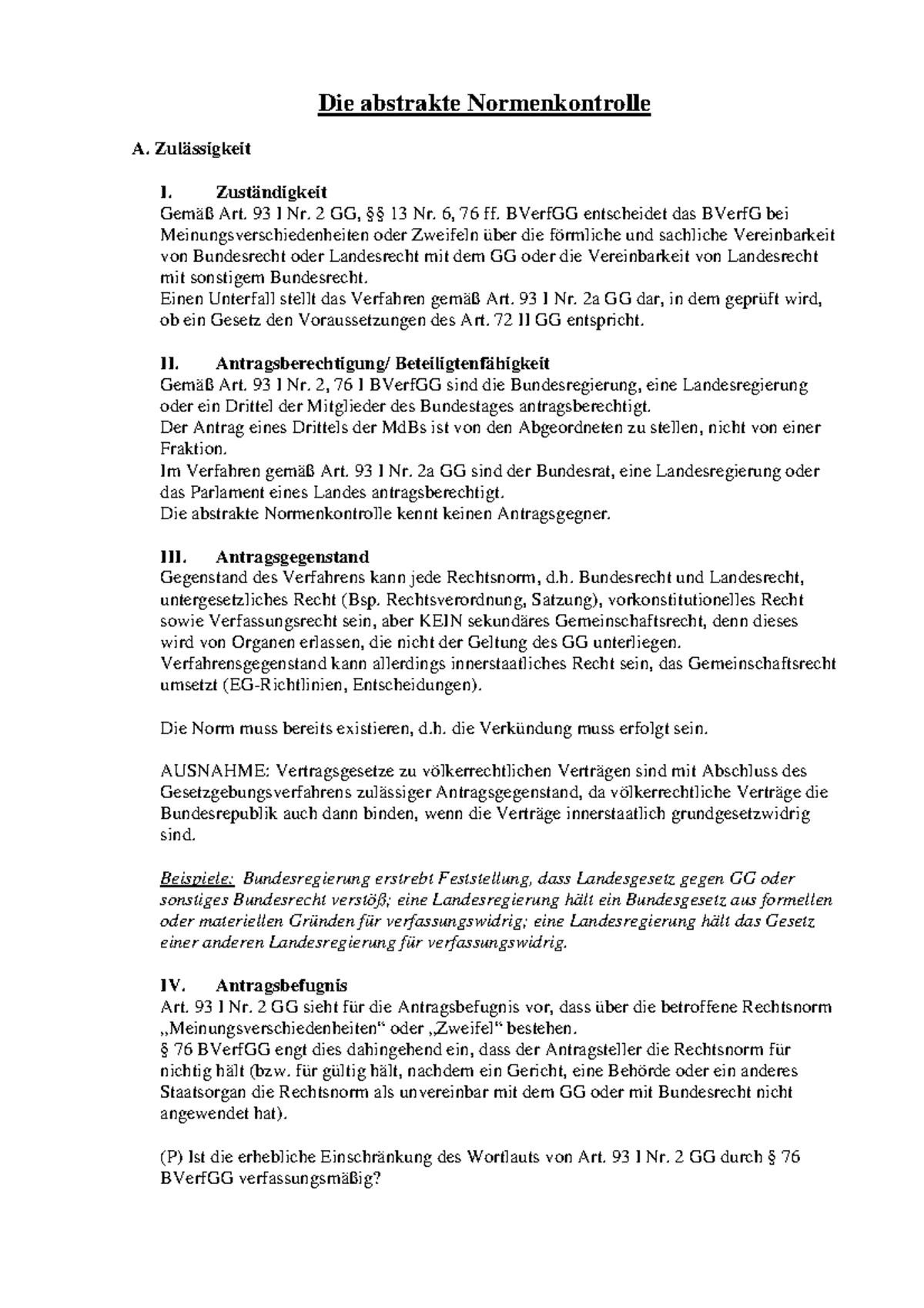 Unterschied Abstrakte Und Konkrete Normenkontrolle Microsoft Word - Aufbauschema abstrakte Normenkontrolle-1 - Die