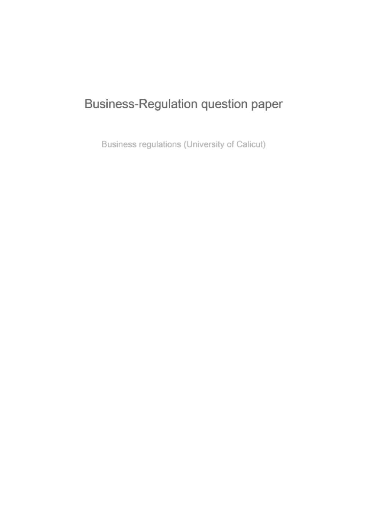 Business Regulations Previous Question Paper - Business Law - Studocu
