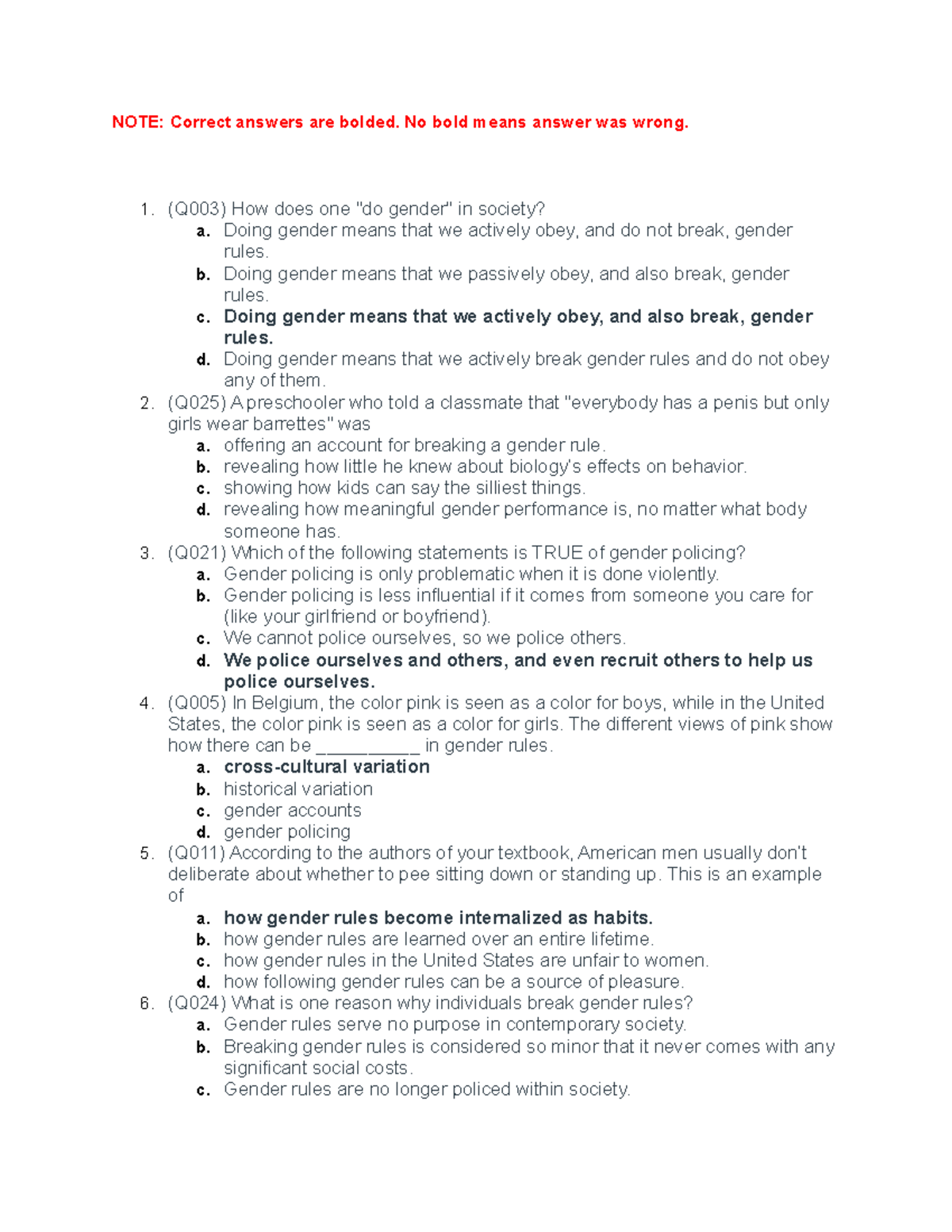 Gender And Society: Chapter 4 Quiz - NOTE: Correct Answers Are Bolded ...