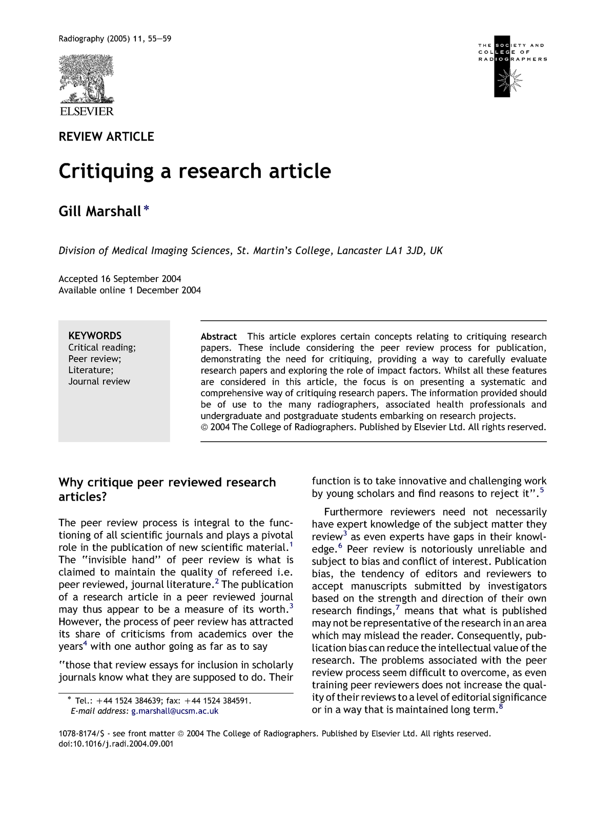 critiquing a nursing research article