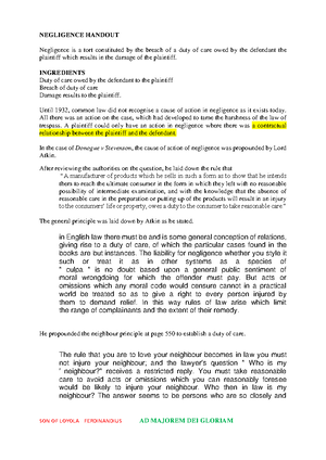 Negligence and Strict Liability. Notes