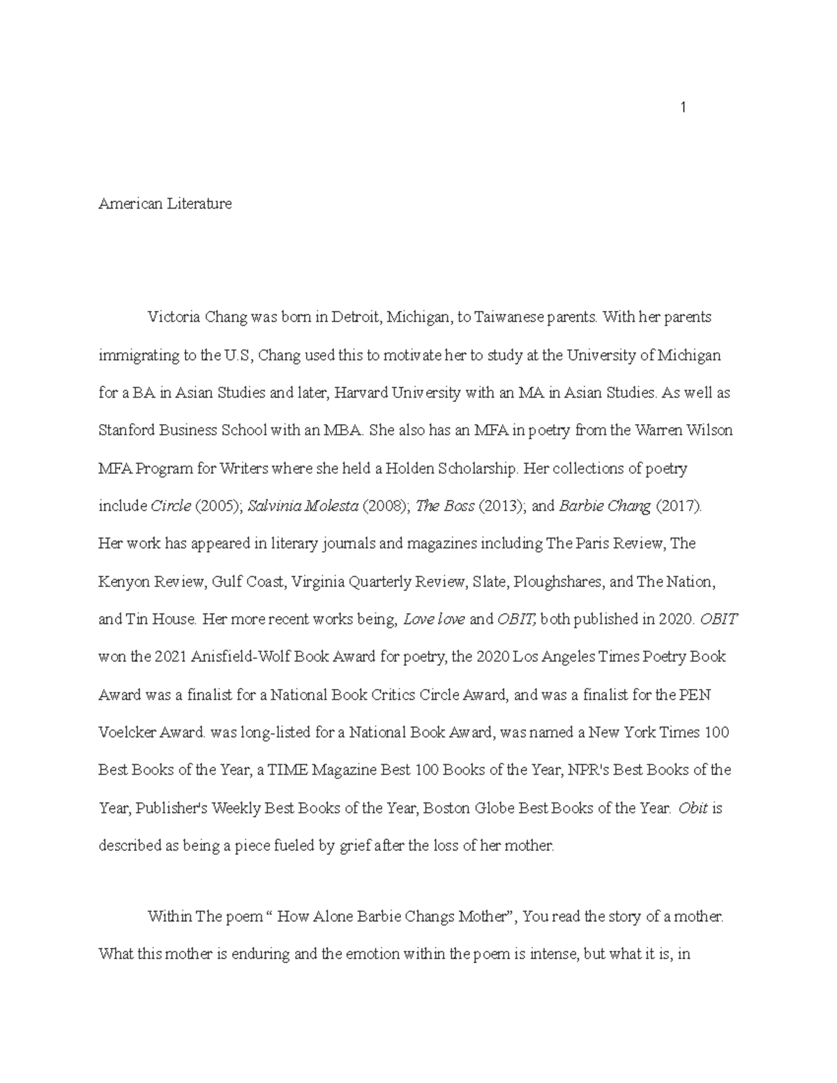 Victoria Chang Biography - American Literature Victoria Chang was born ...