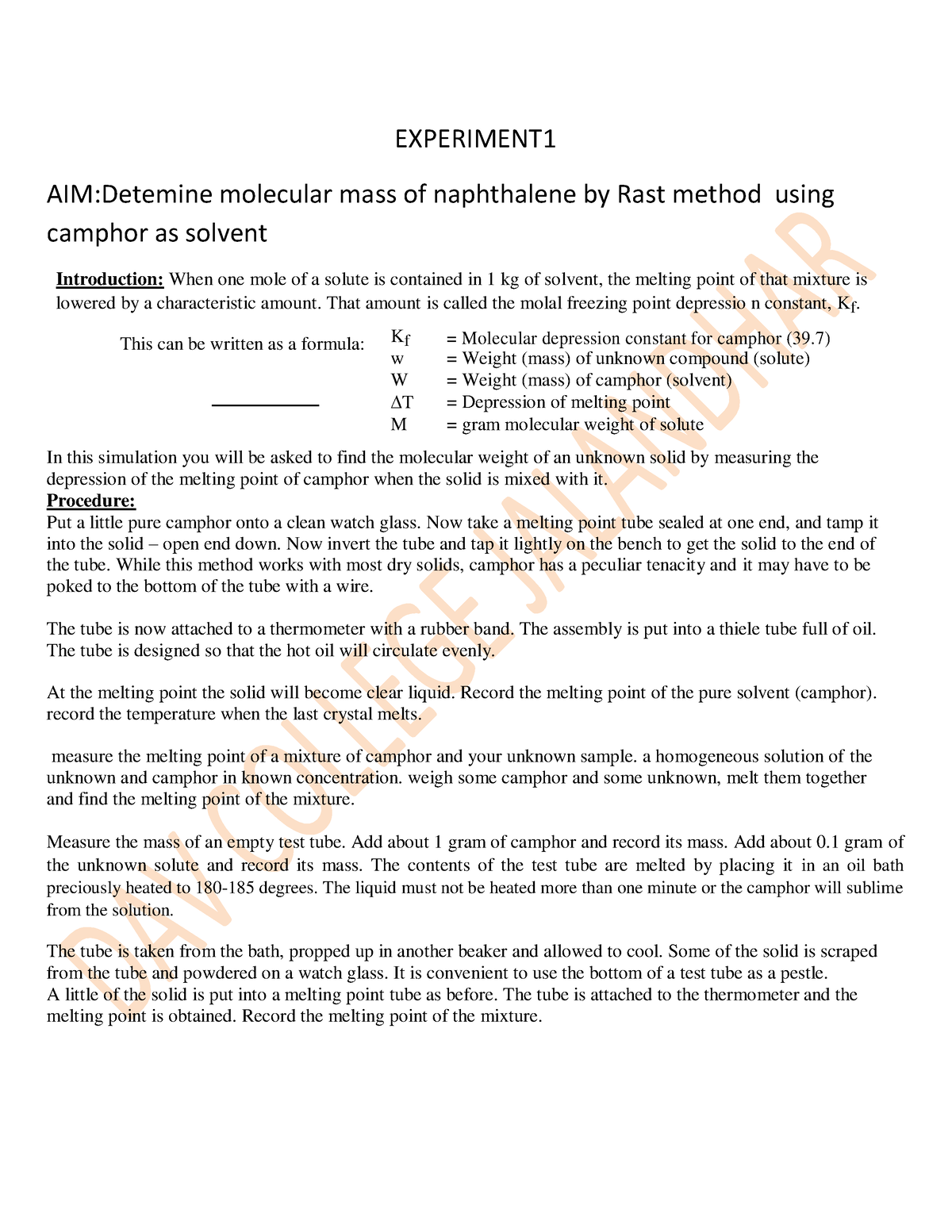 B.Sc. SEM V - Rast Method And All Experiments In B.Sc. - EXPERIMENT AIM ...