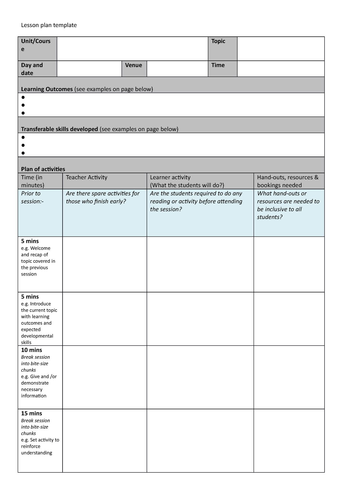 Lesson plan template final - Lesson plan template Unit/Cours e Topic ...