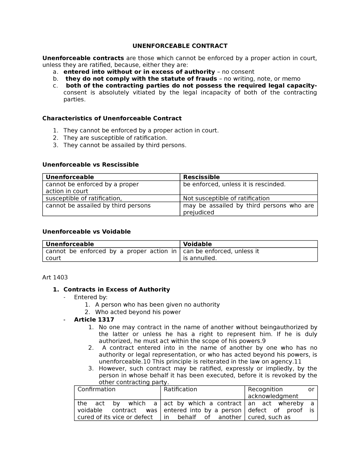 Unenforceable Contrac 1 - UNENFORCEABLE CONTRACT Unenforceable ...