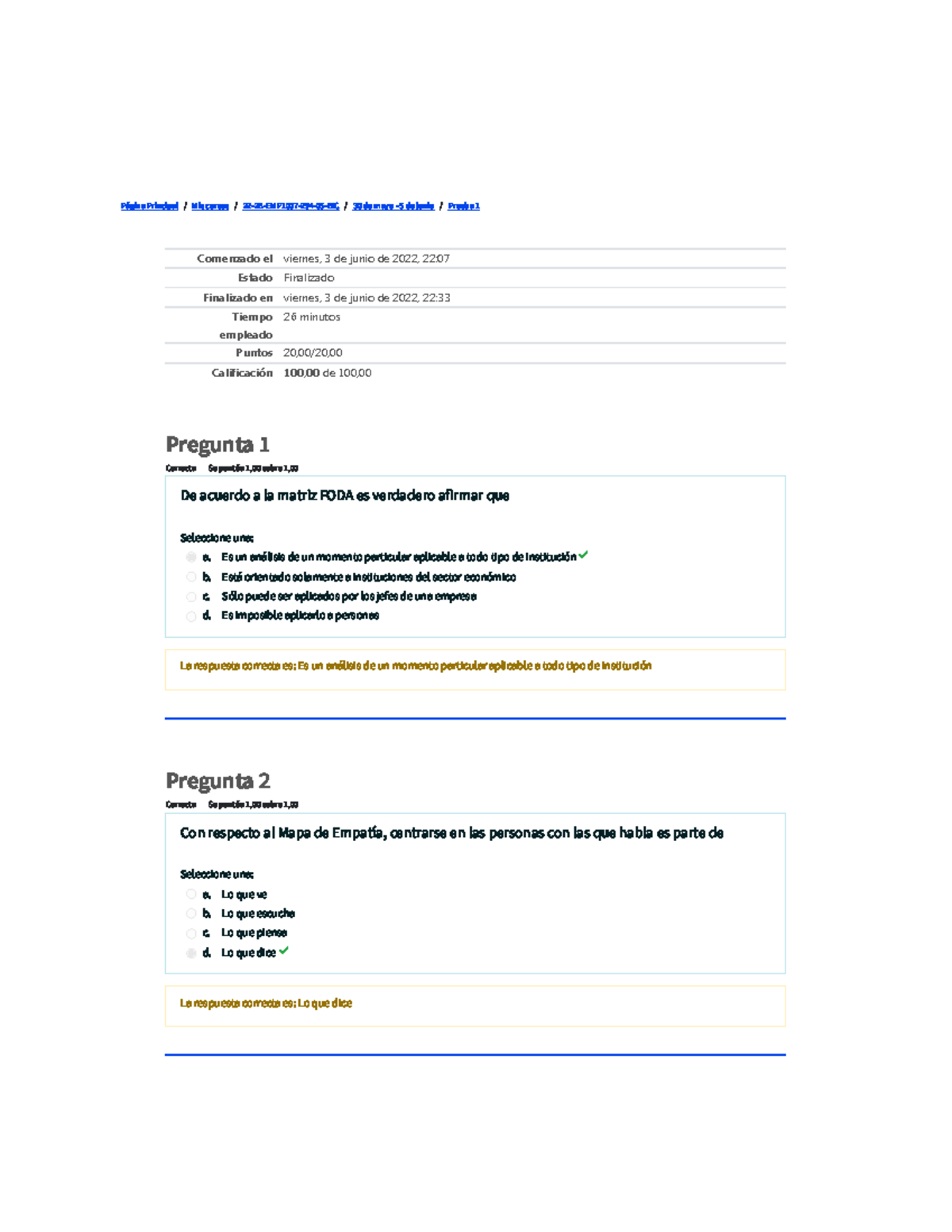 Prueba 1 Emprendimiento - Página Principal / Mis Cursos / 22-2B-EMP1007 ...