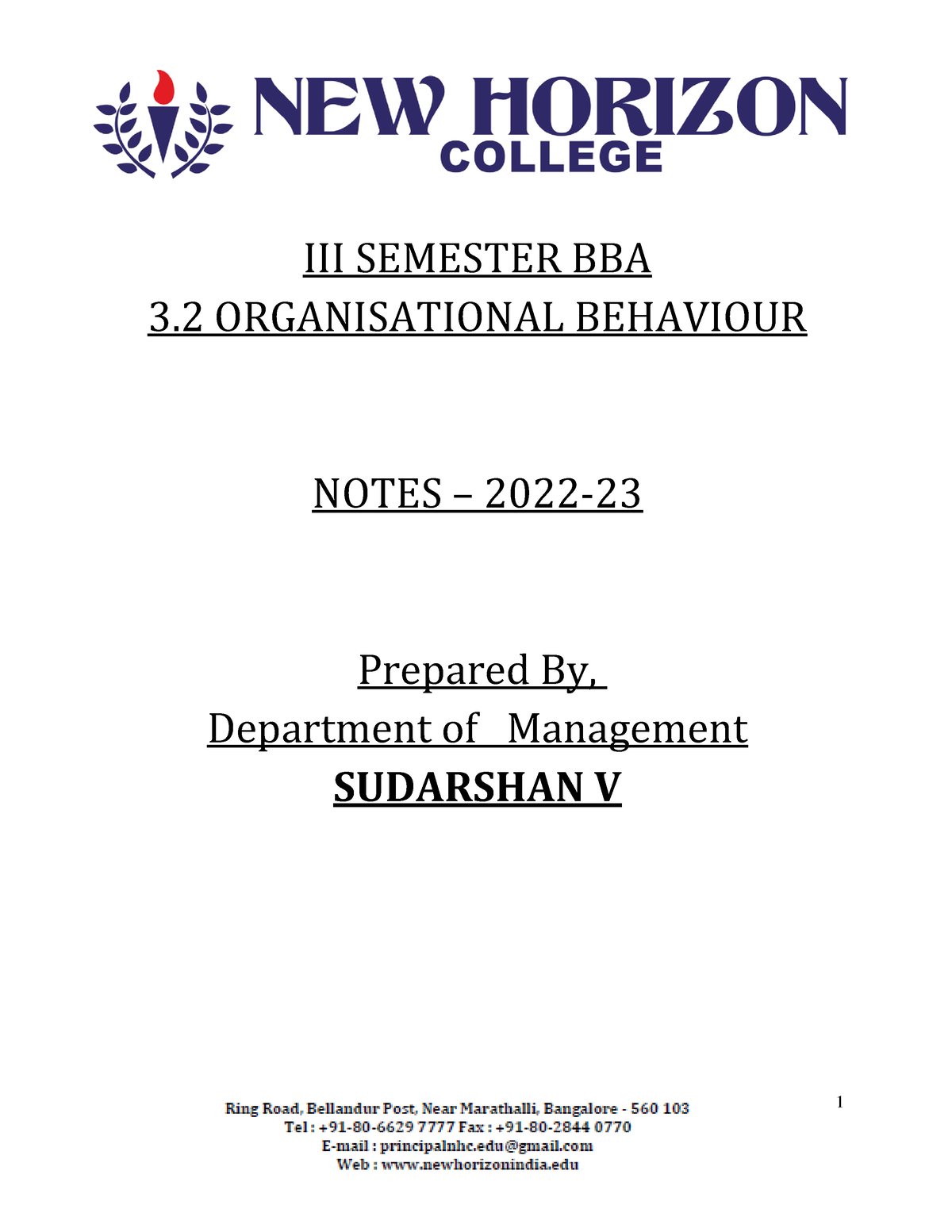 OB 3rd SEM BBA Notes 1 - III SEMESTER BBA 3 ORGANISATIONAL BEHAVIOUR ...