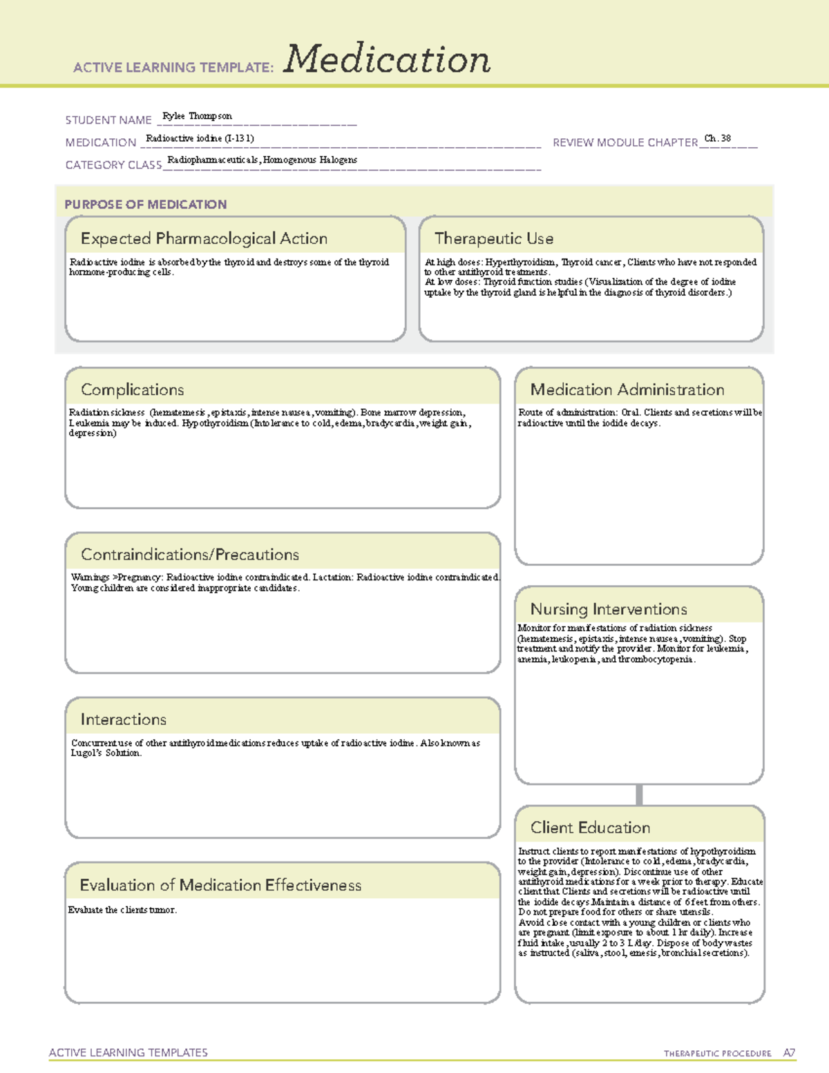 Radioactive iodine (I131) ACTIVE LEARNING TEMPLATES THERAPEUTIC