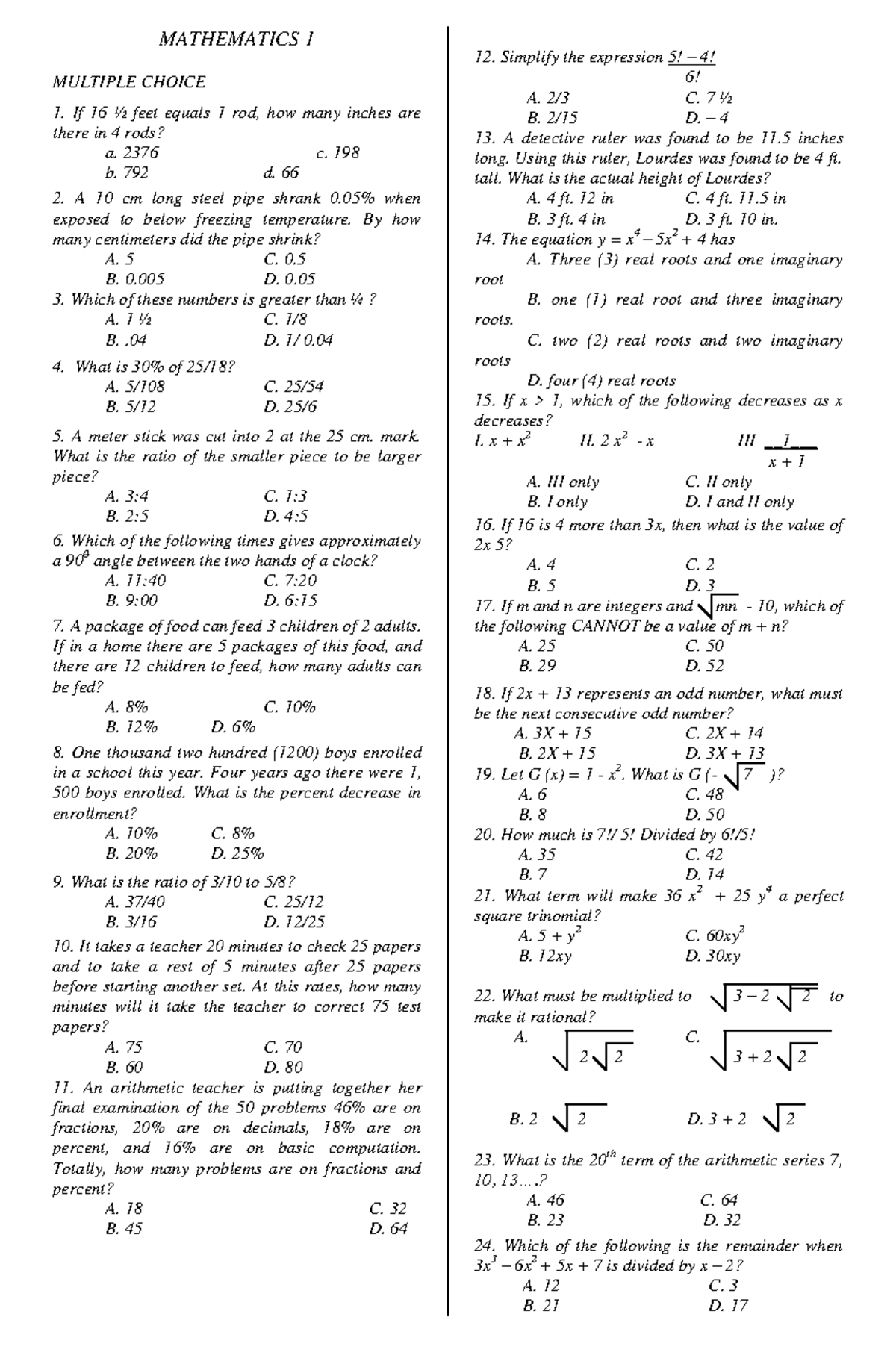 Sample/practice exam 24 September 2017, questions - MATHEMATICS 1 ...