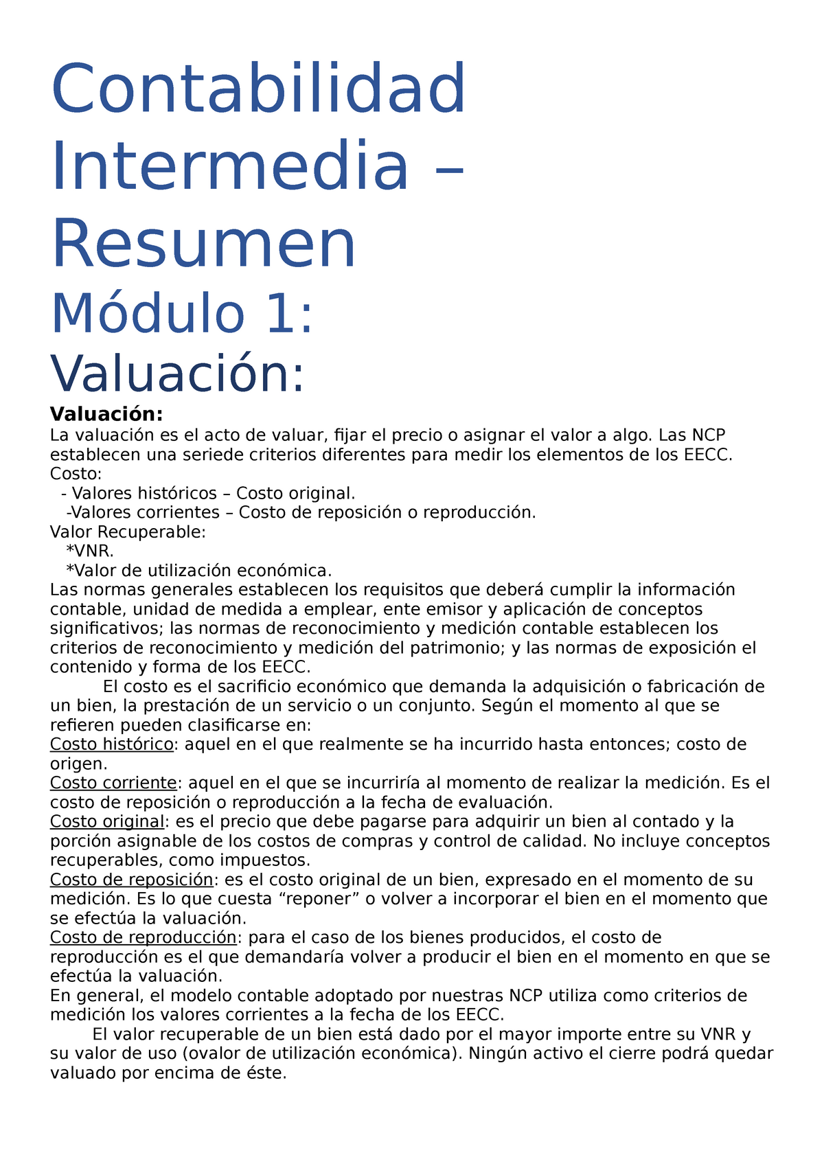 Contabilidad Intermedia 1 Preparacion Examen 1 Mod Contabilidad Intermedia Resumen Módulo 1 1471