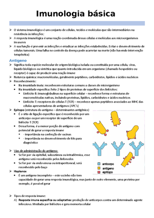 Resumo Com Exercícios - IMUNOLOGIA CELULAR E MOLECULAR - CAPÍTULO 1 ...