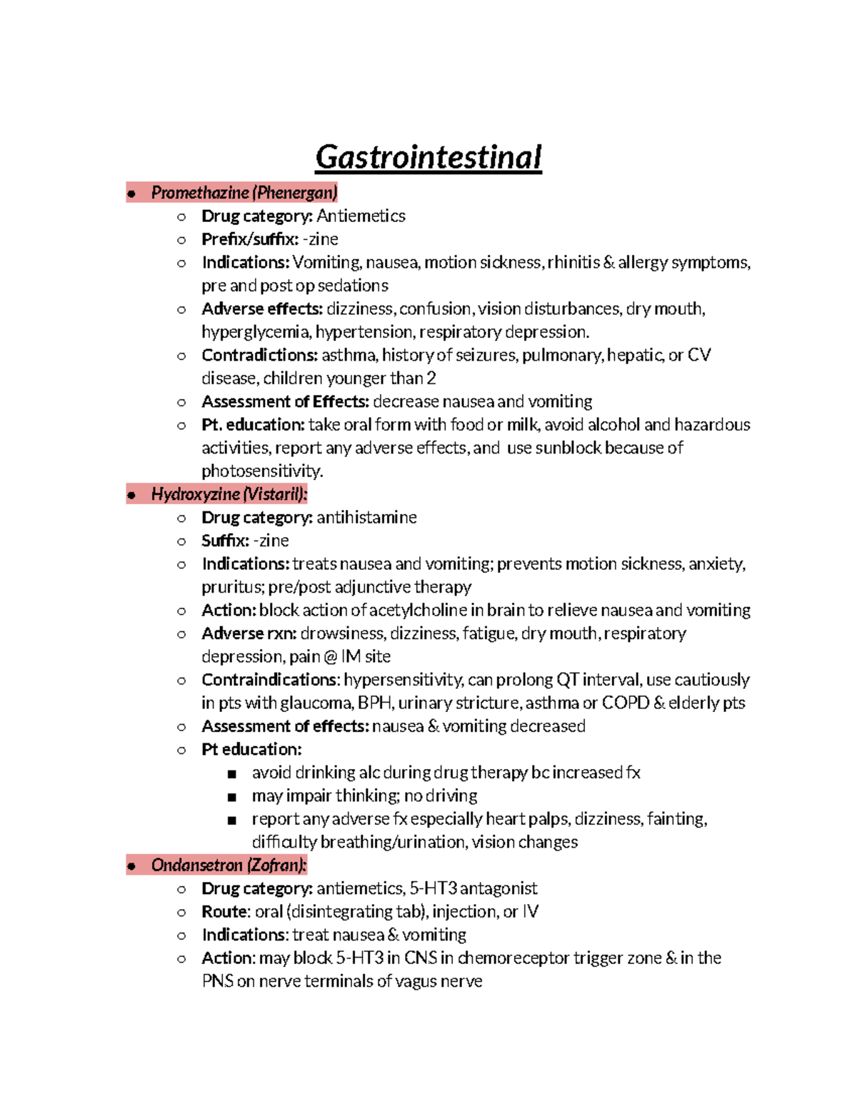 Gastrointestinal medications - Gastrointestinal Promethazine (Phenergan ...