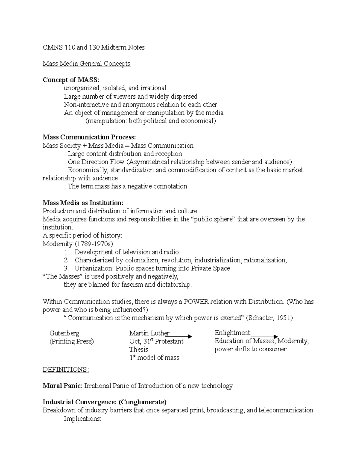 Cmns 130 Midterm Notes - Mass Media General Concepts And Processes ...