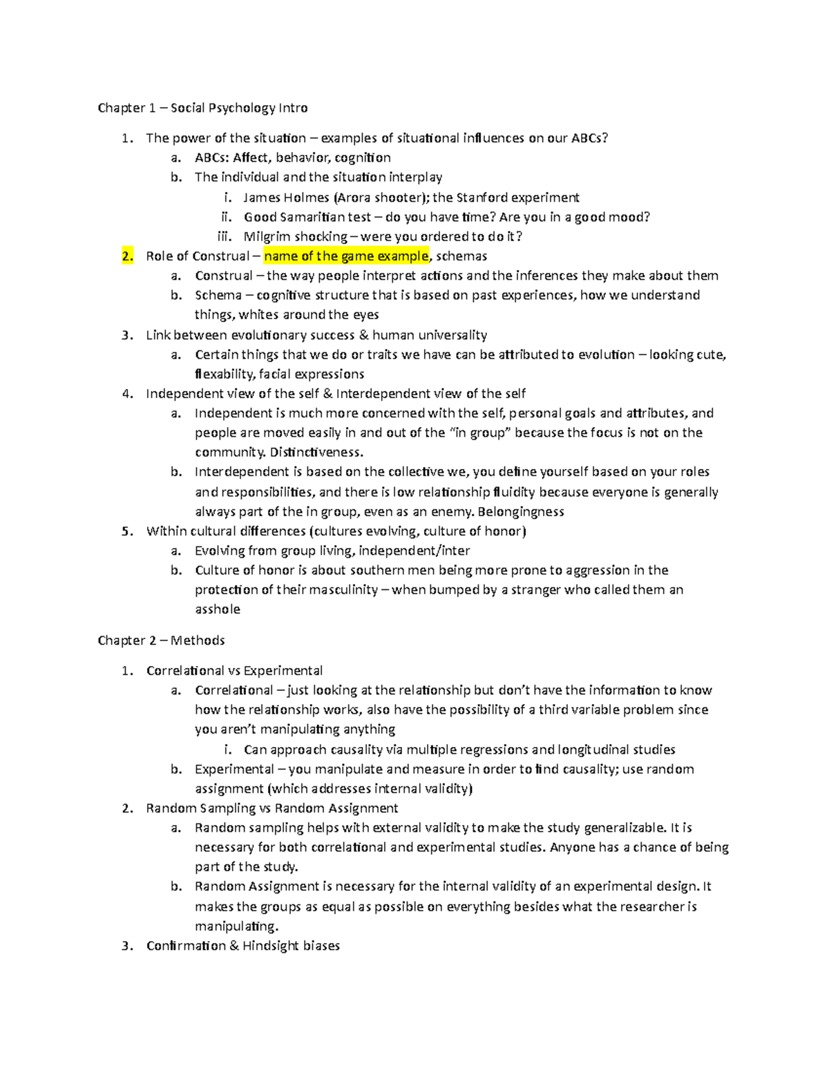 PSYC 390 Exam 1 Study Guide - Chapter 1 – Social Psychology Intro The ...