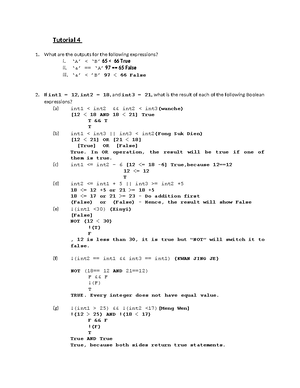 Tutorial 4A - Tutorial 4A Selection Control Structure 1. Suppose we ...