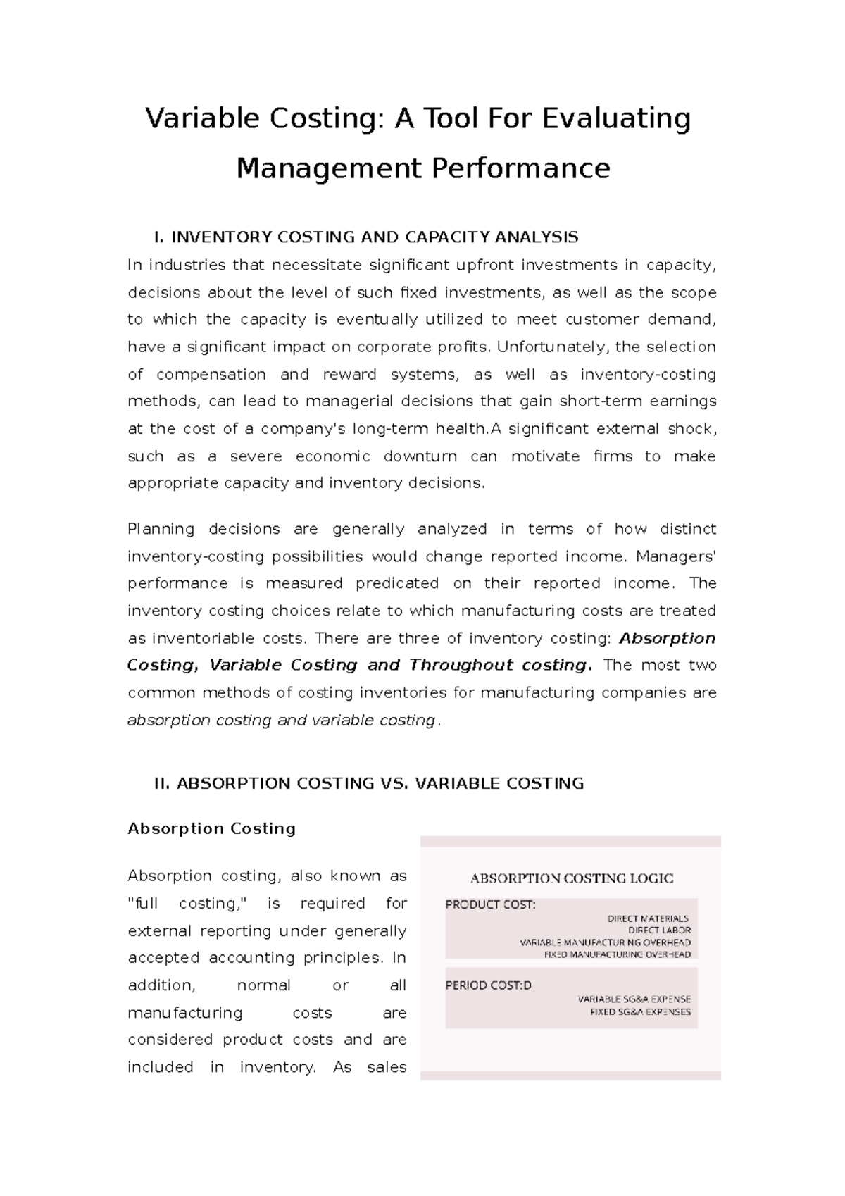 Written-report - report - Variable Costing: A Tool For Evaluating ...