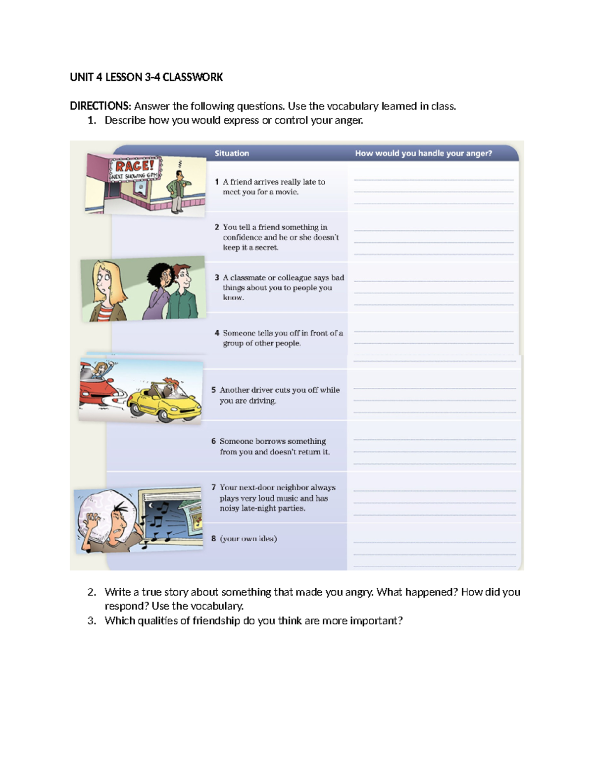 UNIT 4 Lesson 3-4 Classwork - UNIT 4 LESSON 3-4 CLASSWORK DIRECTIONS ...