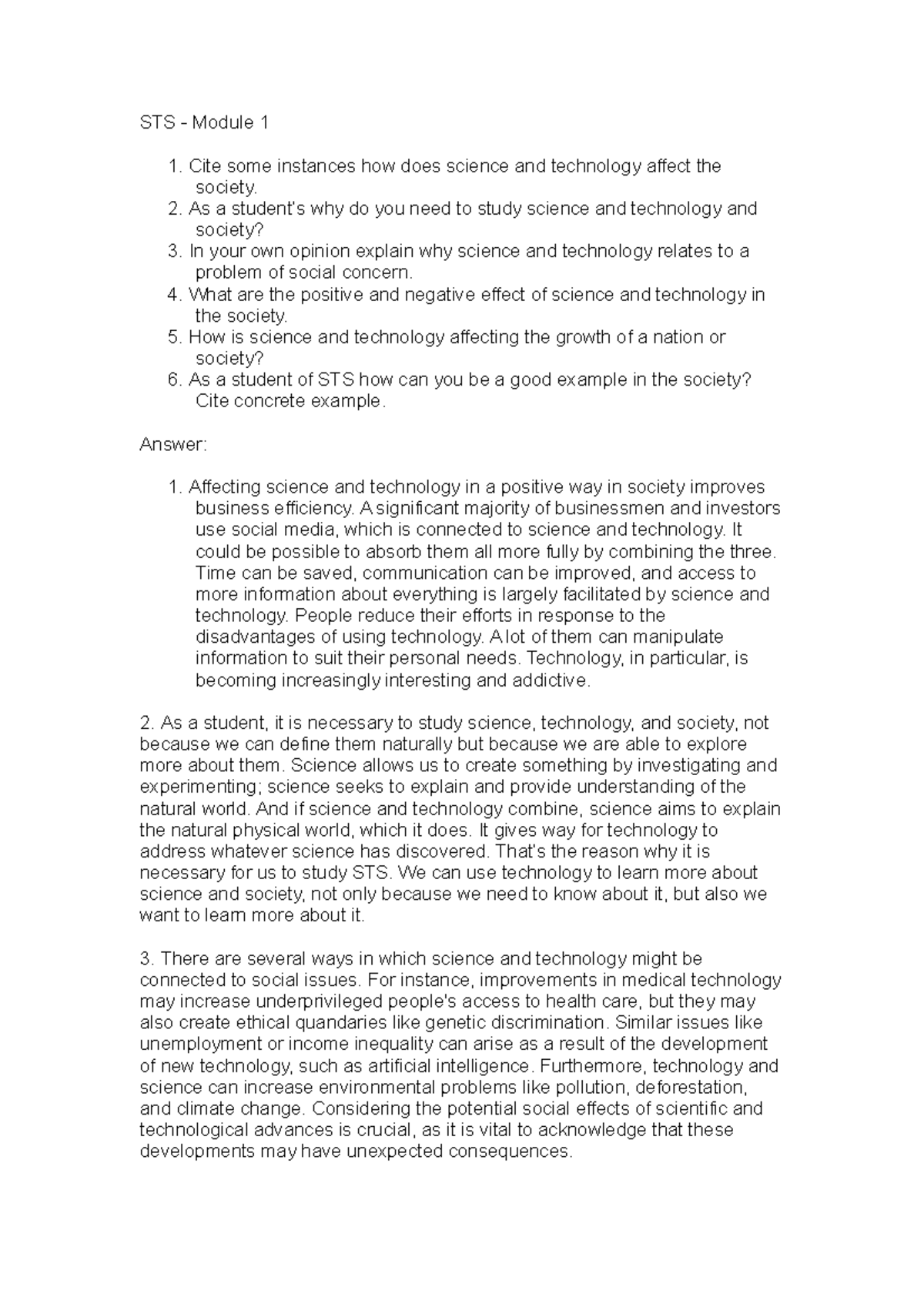 Science, Technology And Society - STS - Module 1 Cite Some Instances ...