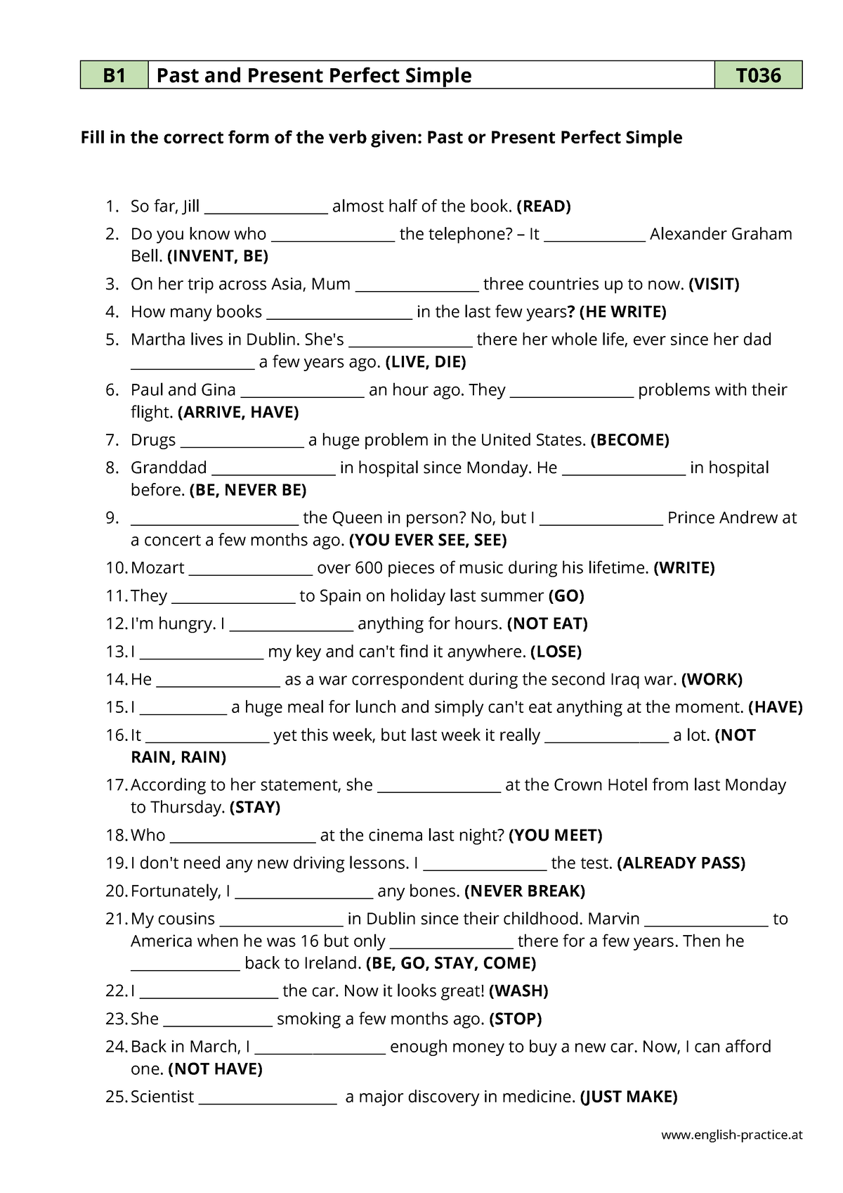 Present Perfect Simple English Practice