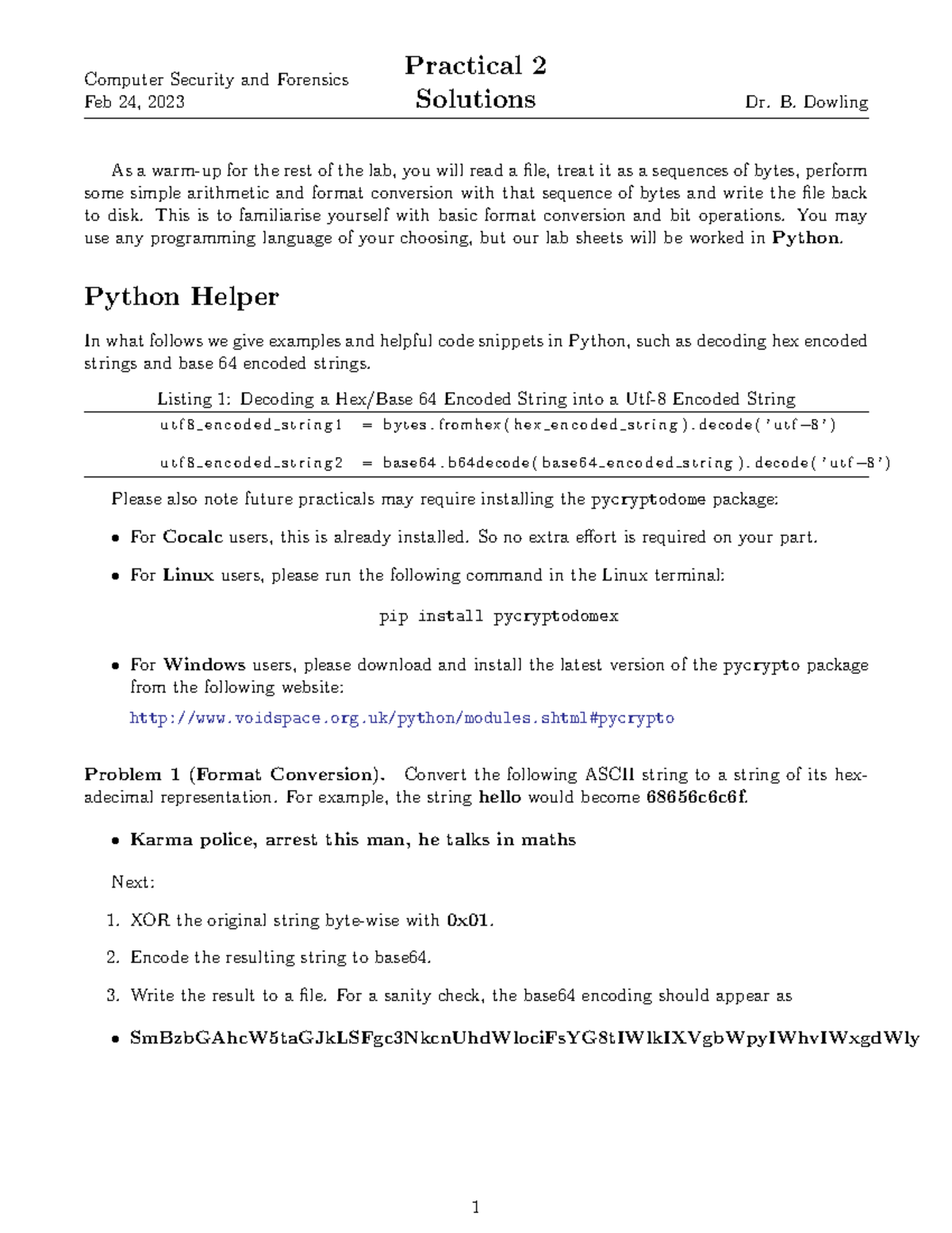 Practical 2 Solutions - Computer Security and Forensics Feb 24, 2023 ...