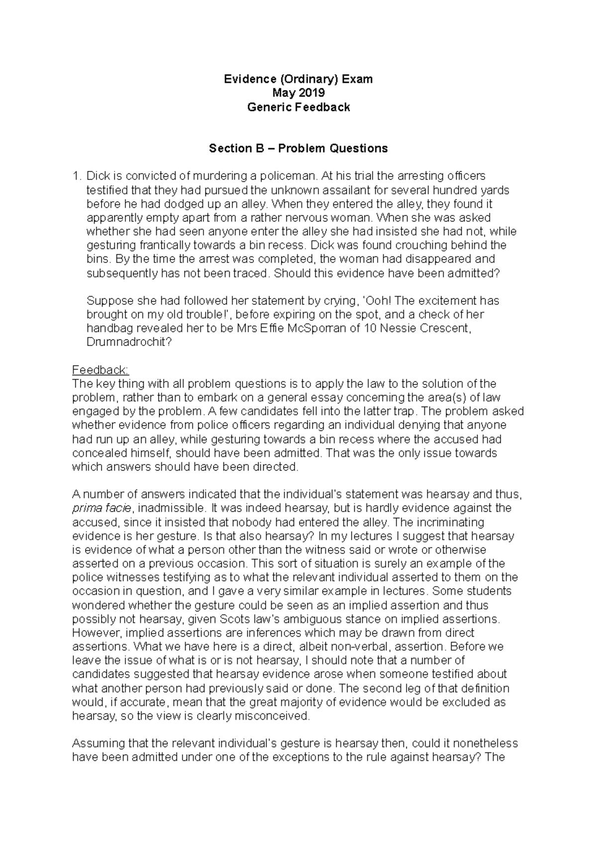 Evidence Generic Feedback May 2019 - LAWS08141 - Edin - Studocu