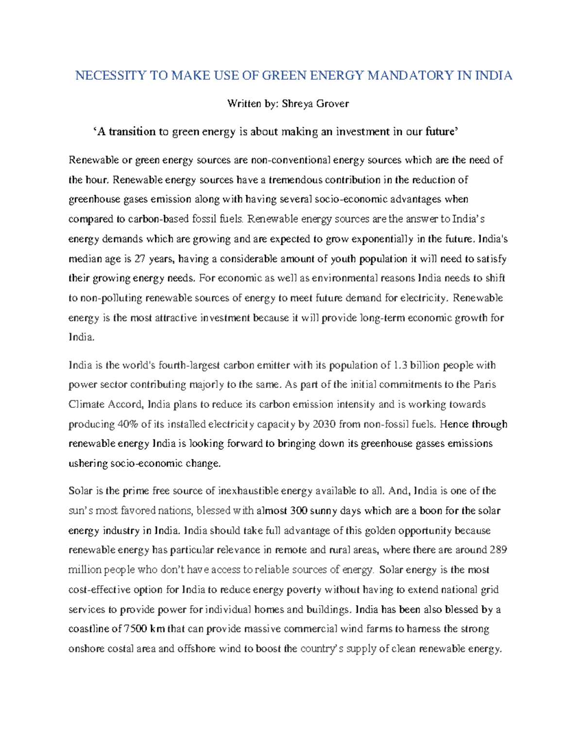 green energy subsidization ged essay