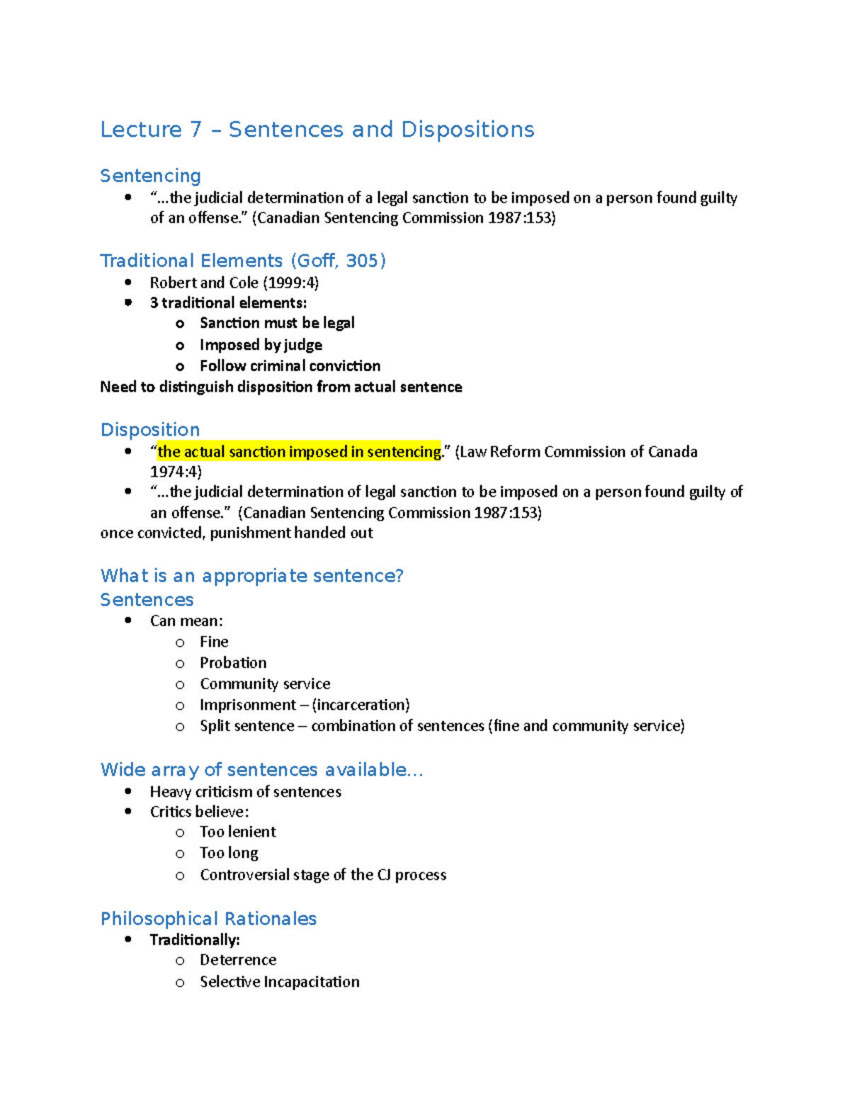 Lecture 7 – Sentences and Dispositions - Lecture 7 – Sentences and ...