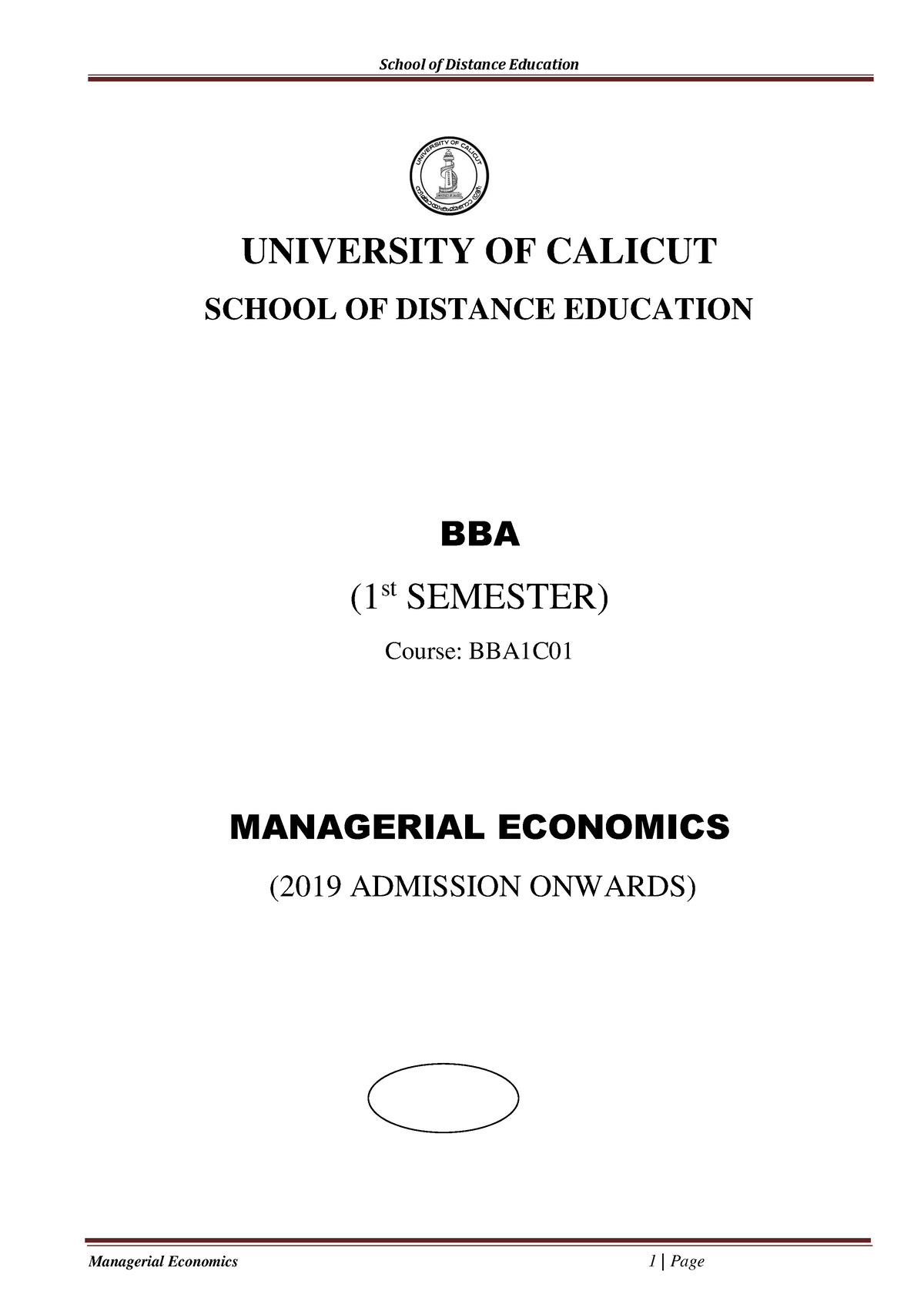 Managerial Economics-BBA1C01 - UNIVERSITY OF CALICUT SCHOOL OF DISTANCE ...