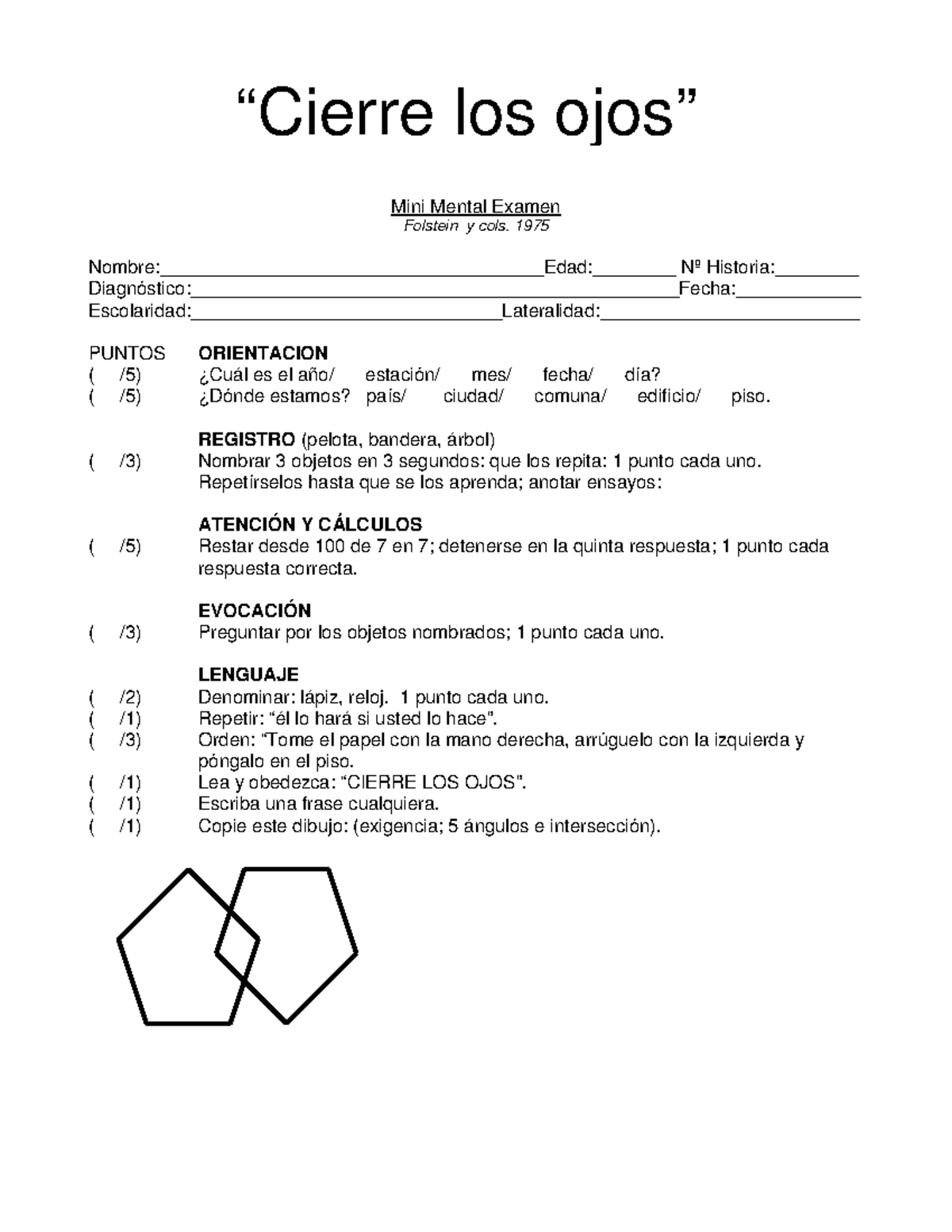 Mini mental examen test mini mental examen folstein y cols 1975