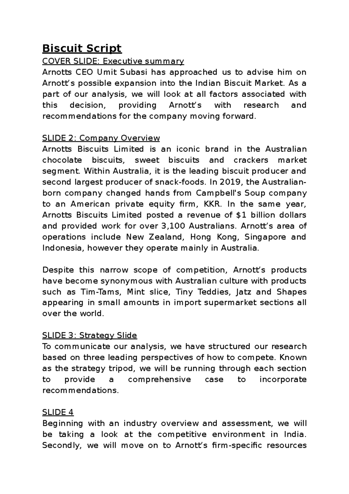Script for Biscuits - IBUS2101 Coursework - Biscuit Script COVER SLIDE ...