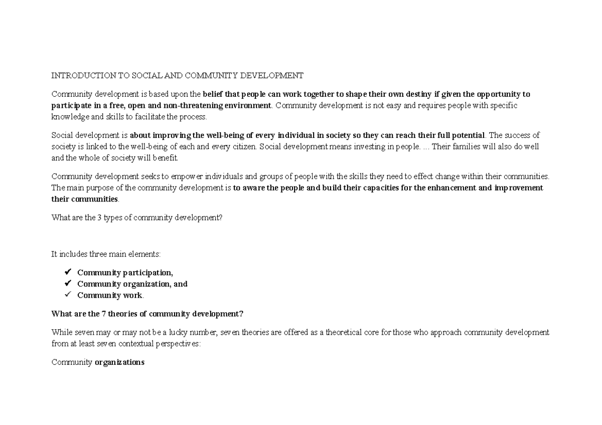 Introduction TO Social AND Community Development - INTRODUCTION TO ...