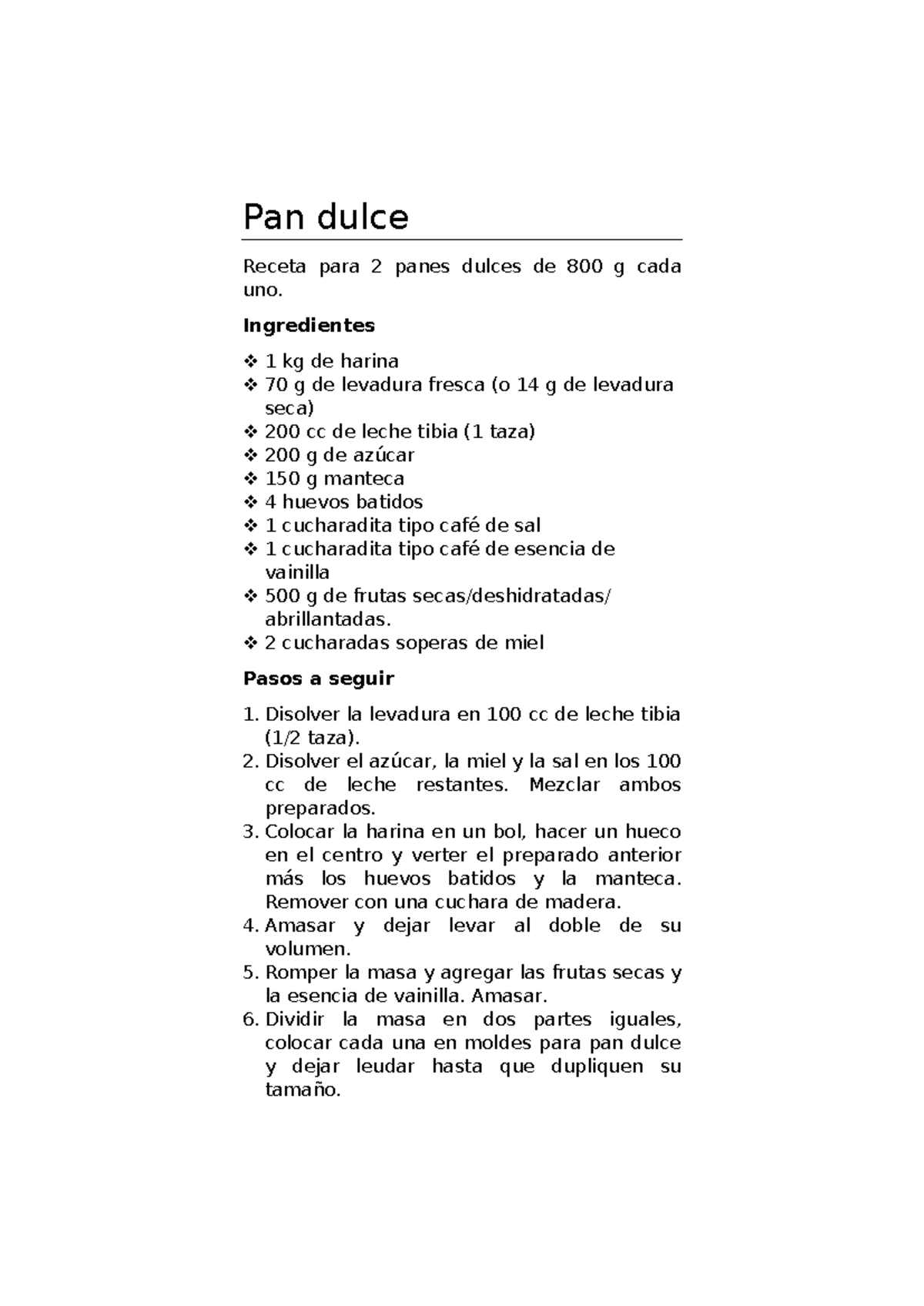 Pan dulce - Pan dulce Receta para 2 panes dulces de 800 g cada uno ...