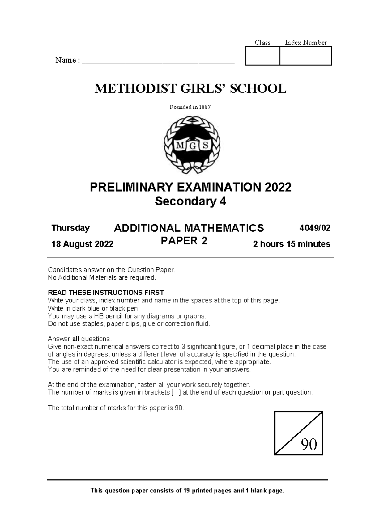 #9 MGS 2022 AM P2 - alabama - This question paper consists of 19 ...