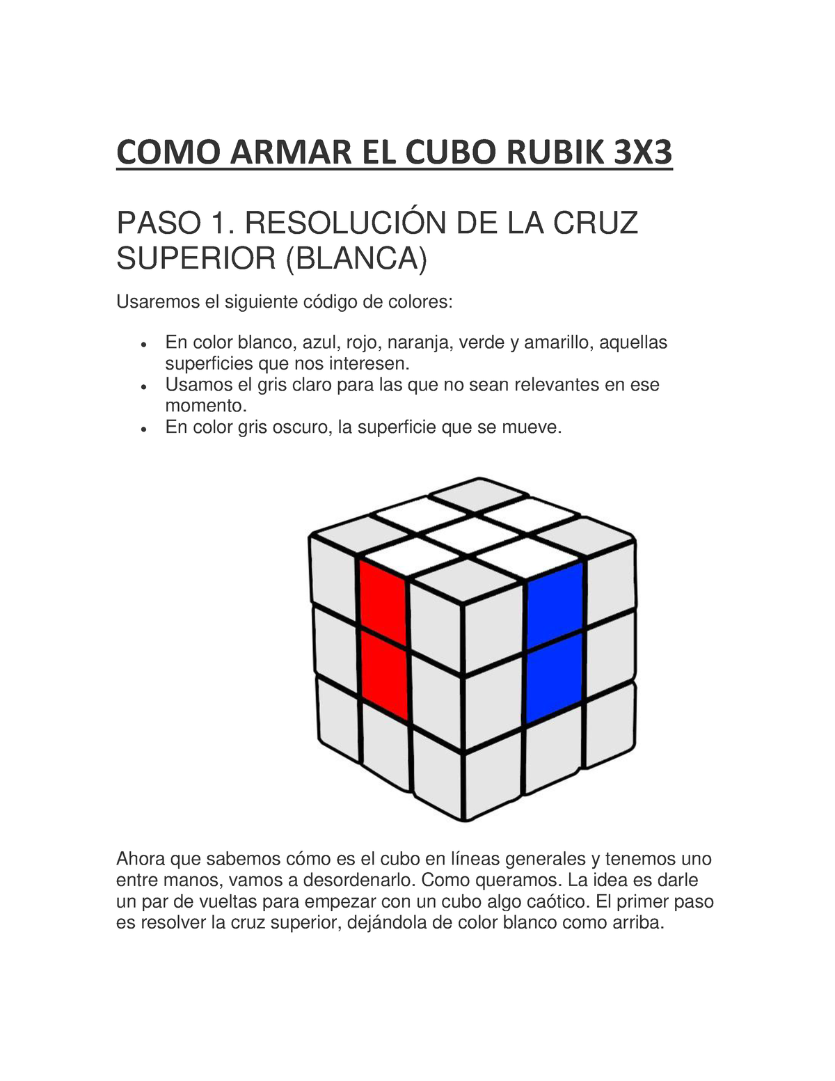 Como Armar El Cubo Rubik 3x3 metodo principiante COMO ARMAR EL CUBO 3X PASO - StuDocu