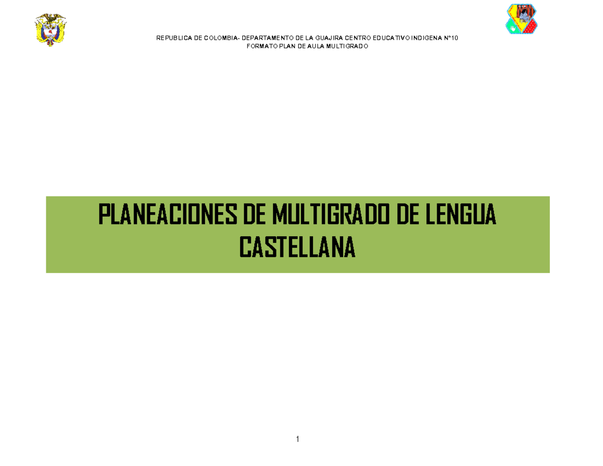 Planeaciones DE Multigrado Lengua Castellana - ####### FORMATO PLAN DE ...