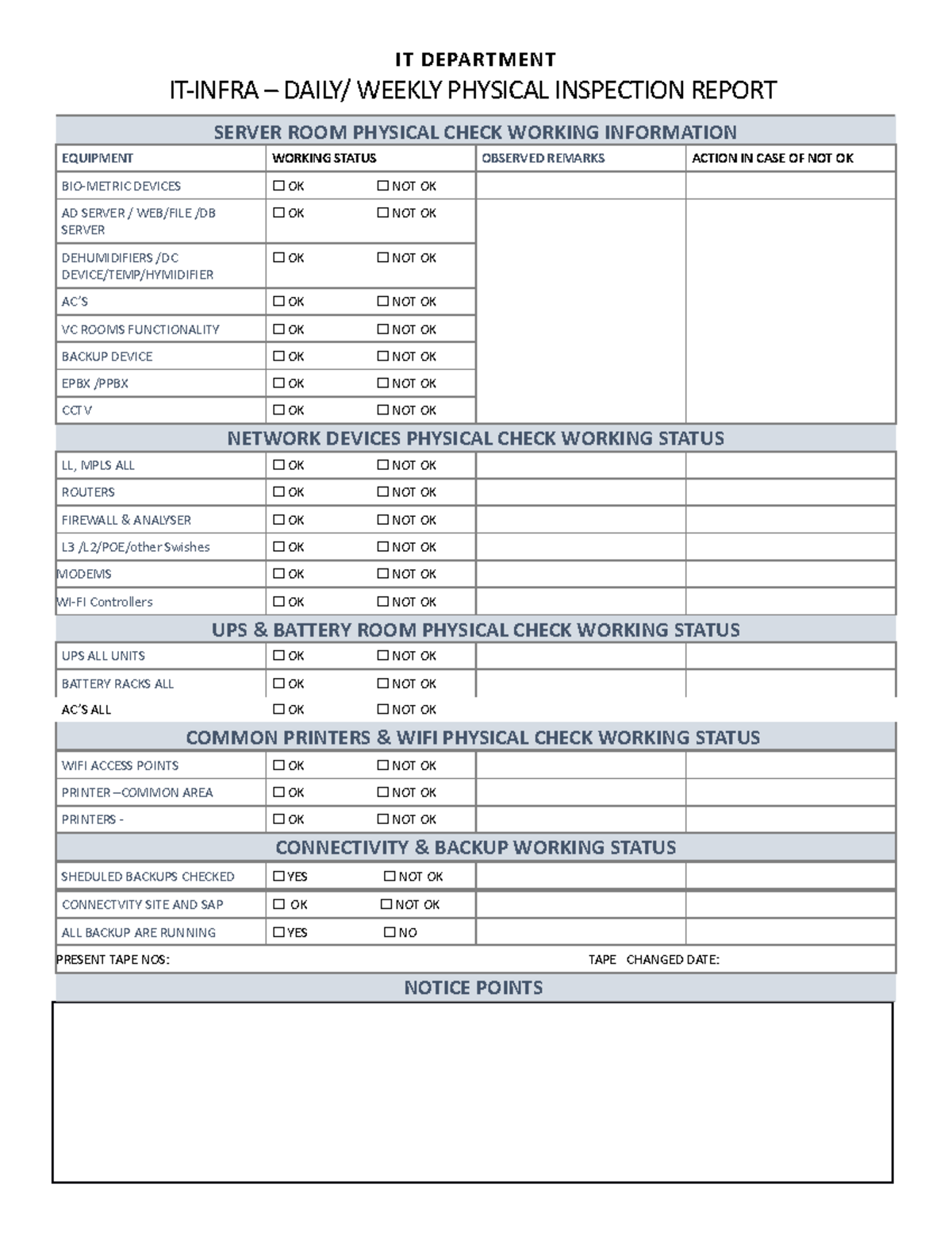 Weekly -IT Infra - Check Report - IT DEPARTMENT IT-INFRA – DAILY ...