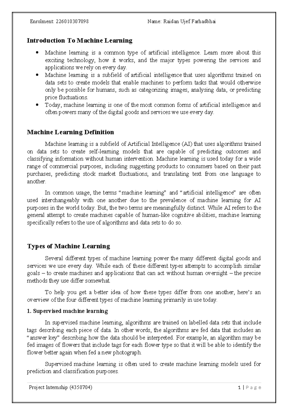 Report - okad - Introduction To Machine Learning Machine learning is a ...