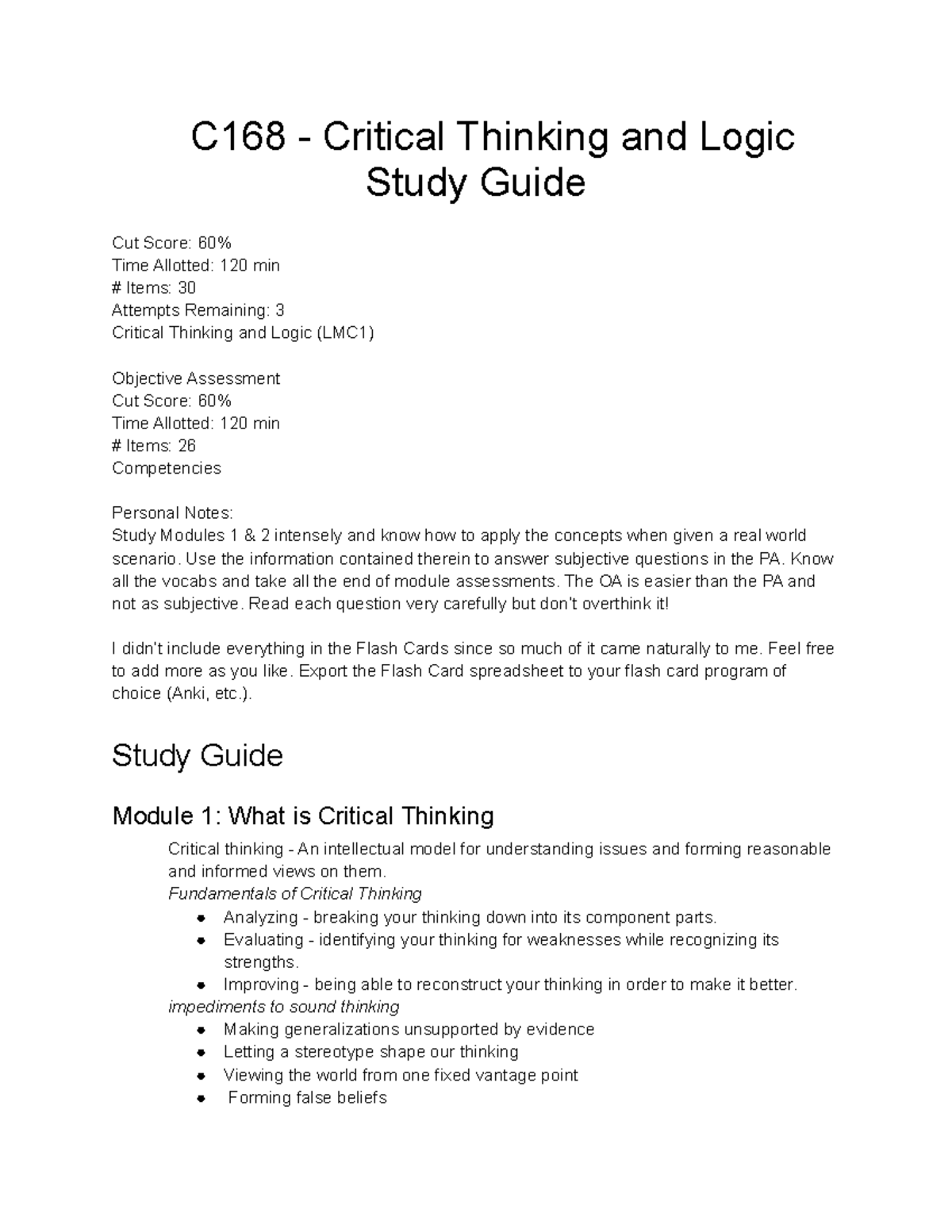 Critical Thinkingand Logic - C168 - Critical Thinking and Logic Study ...