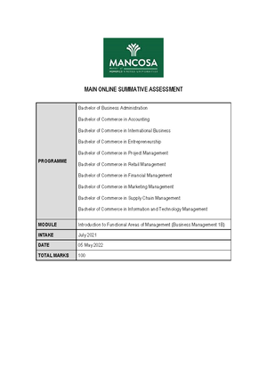 Introduction To Business Management ( Module Guide) - INTRODUCTION TO ...