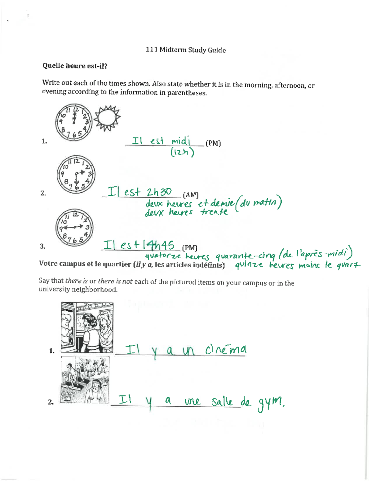 111 Midterm Study Guide KEY - FREN 111 - Studocu