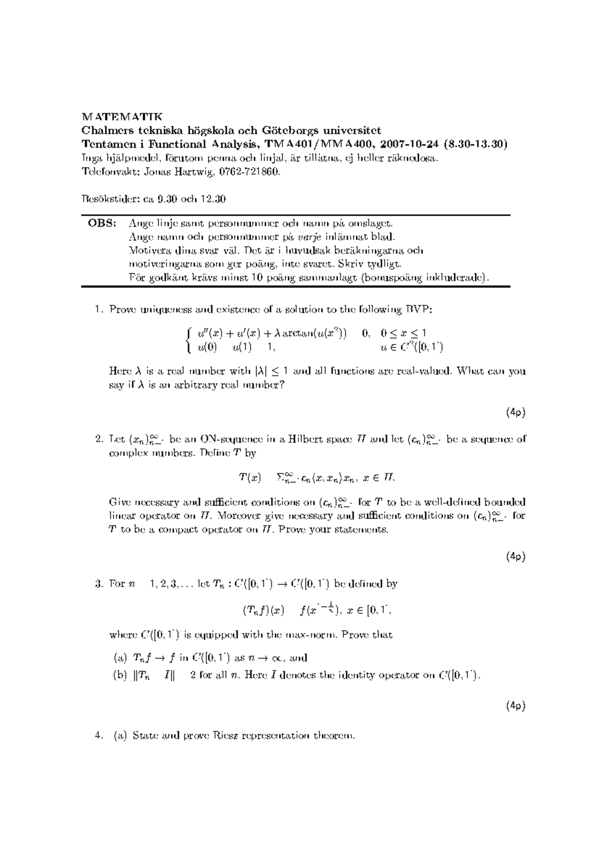 Exam 24 October 07 Questions And Answers Functional Analysis Studocu