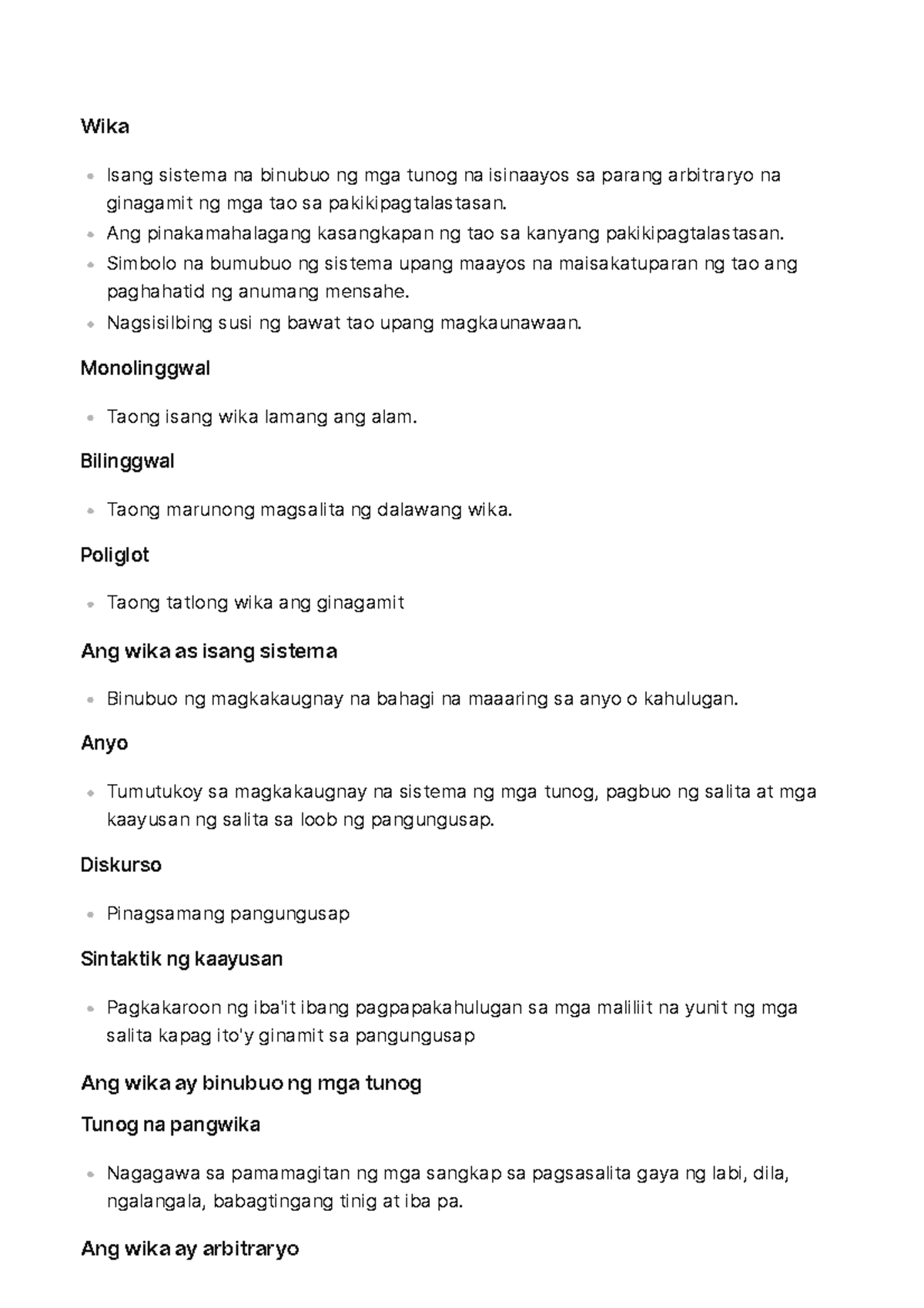 Batayang Kaalaman sa Wika - Wika Isang sistema na binubuo ng mga tunog ...