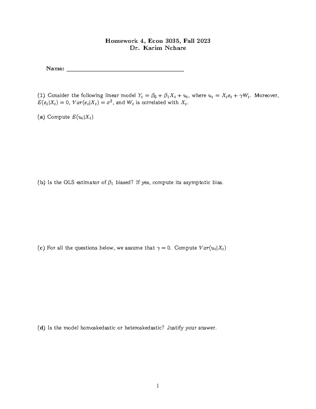 Econ3035Hwk4 Fall - ps4 - Homework 4, Econ 3035, Fall 2023 Dr. Karim ...